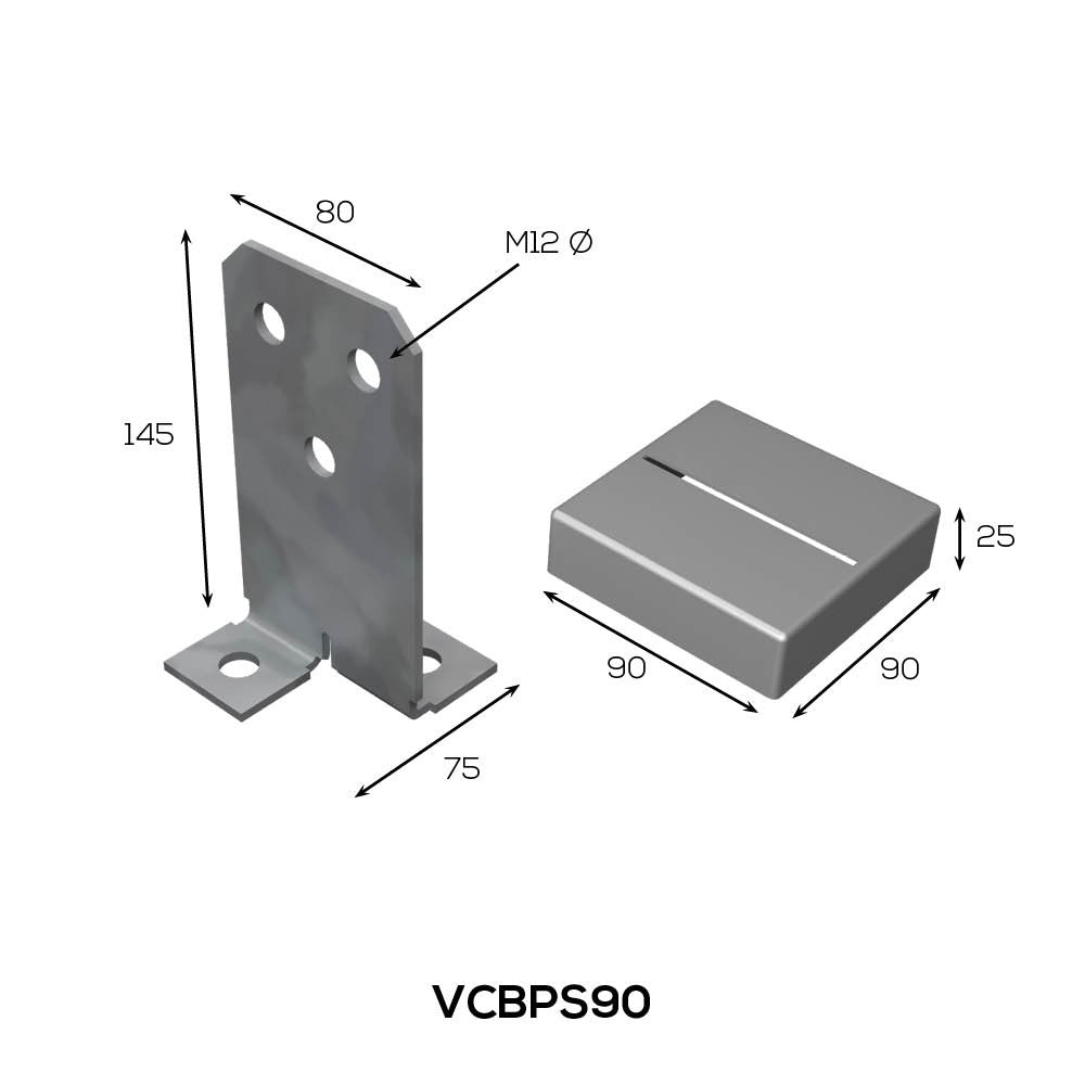 Vuetrade Concealed Bolt Down Post Support 90mm VCBPS90