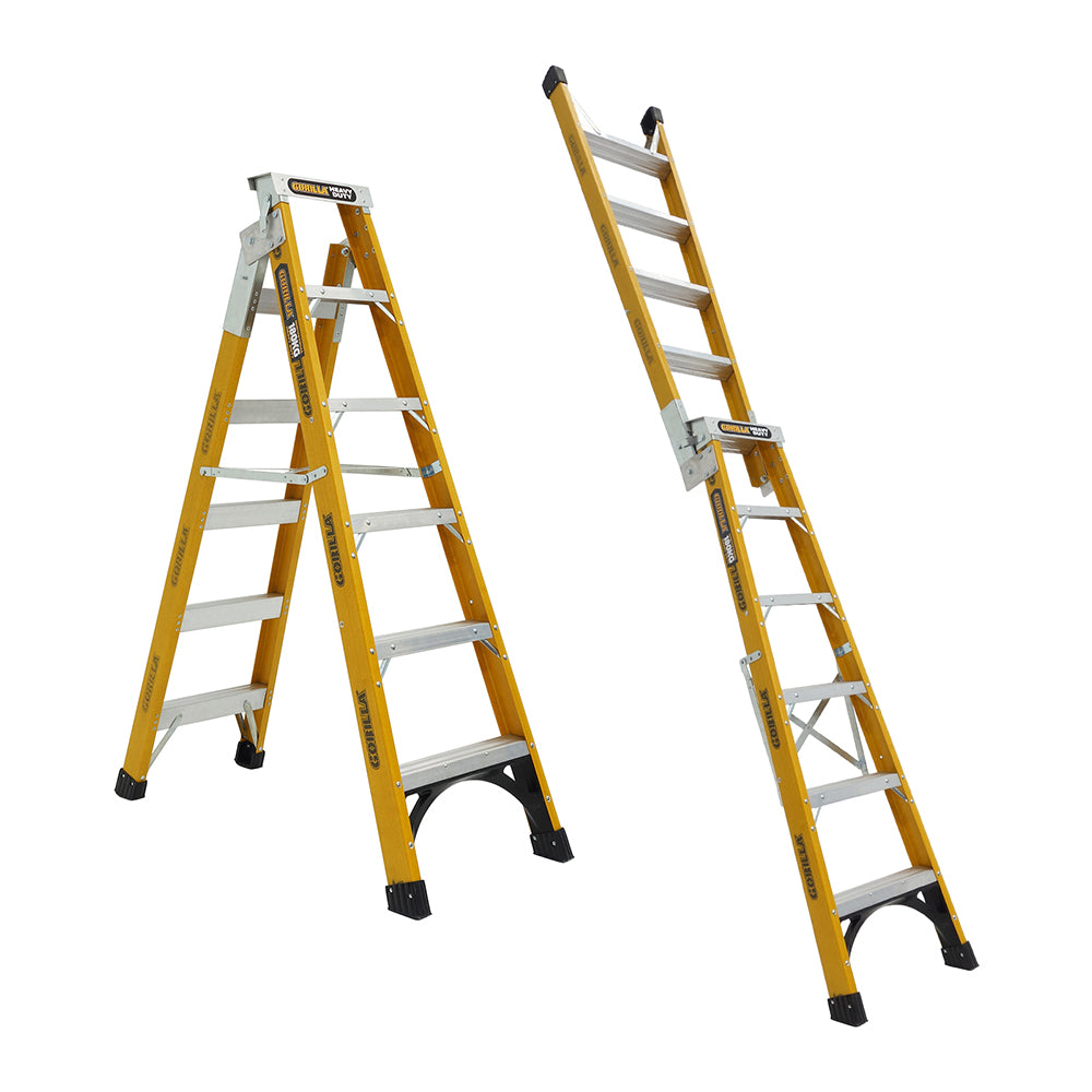 Gorilla FDM006-HD Heavy Duty Dual Purpose Fibreglass Ladder 1.8-3.2M (6-11ft) 180kg Industrial
