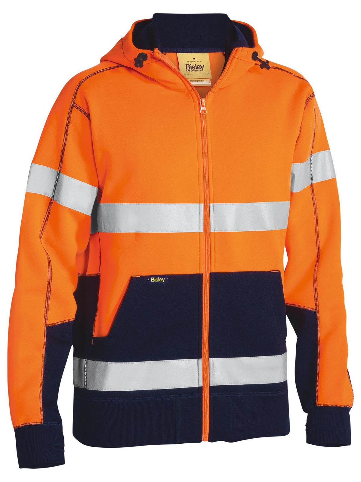 Bisley Workwear BK6819T Men's Orange/Navy L Taped Hi Vis Fleece Hoodie BK6819T_TT05L