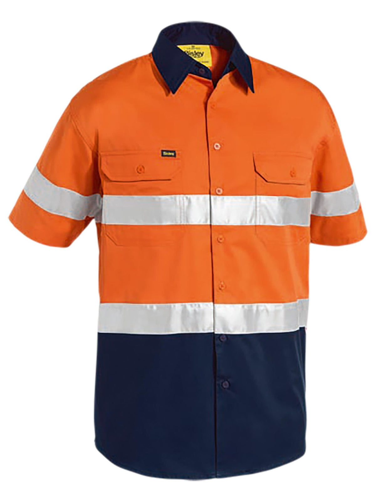 Bisley Workwear BS1896 Men's Orange/Navy XL Taped Hi Vis Cool Lightweight Shirt BS1896_TT02XL