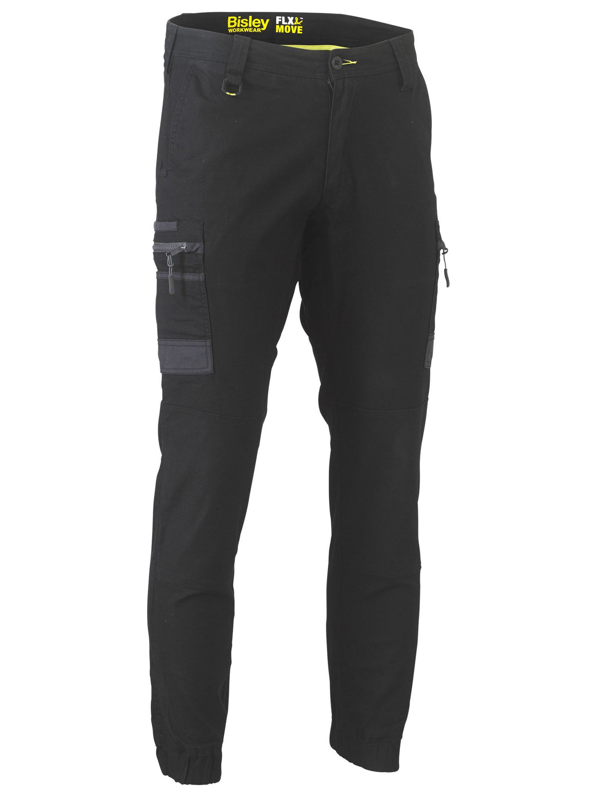 Bisley Workwear BPC6334 Men's Black 77 Flx And Move™ Stretch Cargo Cuffed Pants BPC6334_BBLKR77