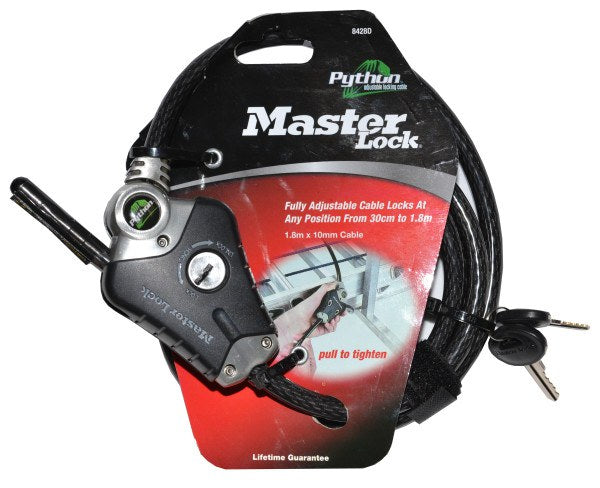 Master Lock Python Contractor Cable Lock 1.8M X 10MM - Silver 8428DCCAU