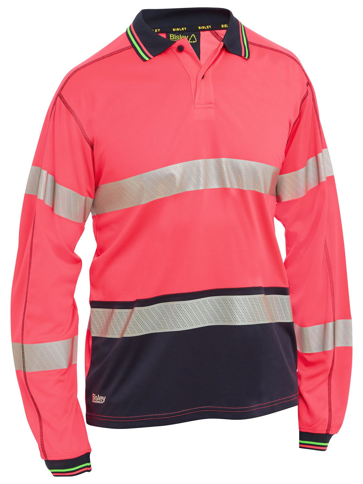 Bisley Workwear BK6219T Men's Hi Vis Pink/Navy S Taped Hi Vis Polyester Mesh Polo BK6219T_TT21S