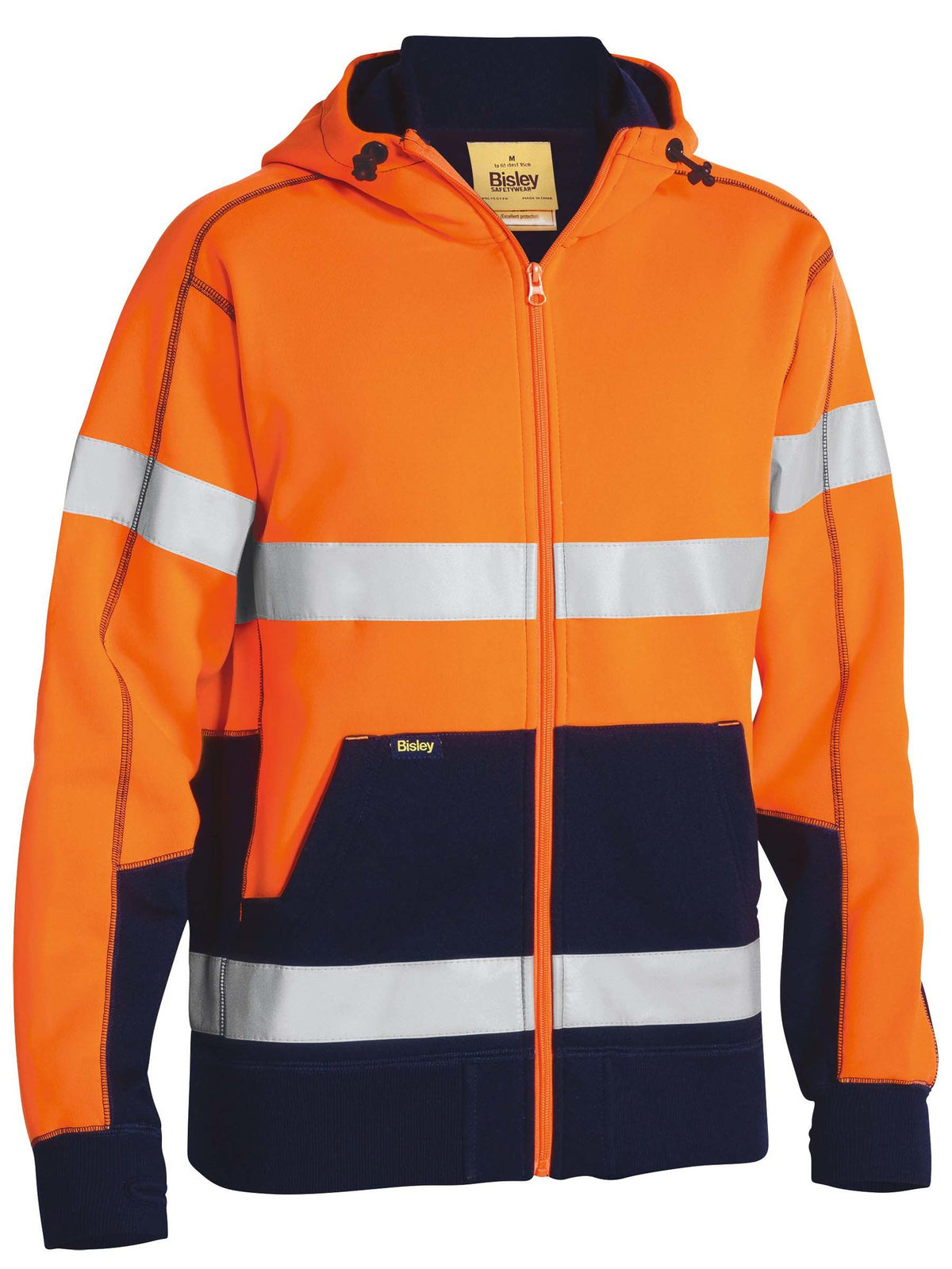 Bisley Workwear BK6988T Men's Orange/Navy L Taped Hi Vis Zip Fleece Hoodie With Sherpa Lining BK6988T_TT05L