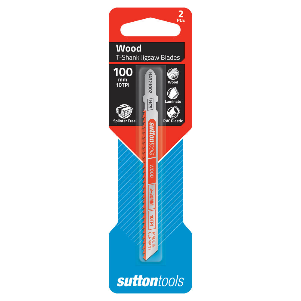 Sutton Tools Blade Jigsaw T-Shk Hcs Wood Spl 3-30Mm 100Mm 10Tpi 2Pk H4321002