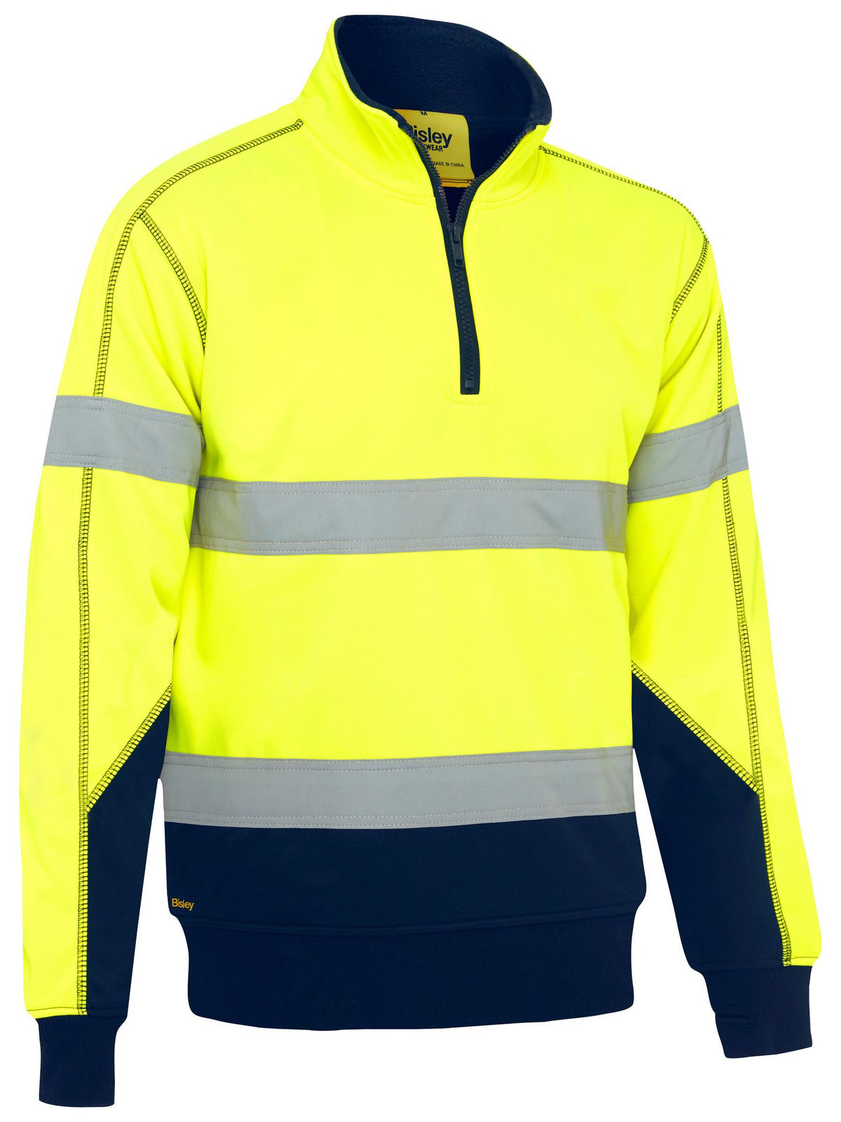 Bisley Workwear BK6987T Men's Yellow/Navy 6XL Taped Hi Vis 1/4 Zip Fleece Pullover With Sherpa Lining BK6987T_TT046XL