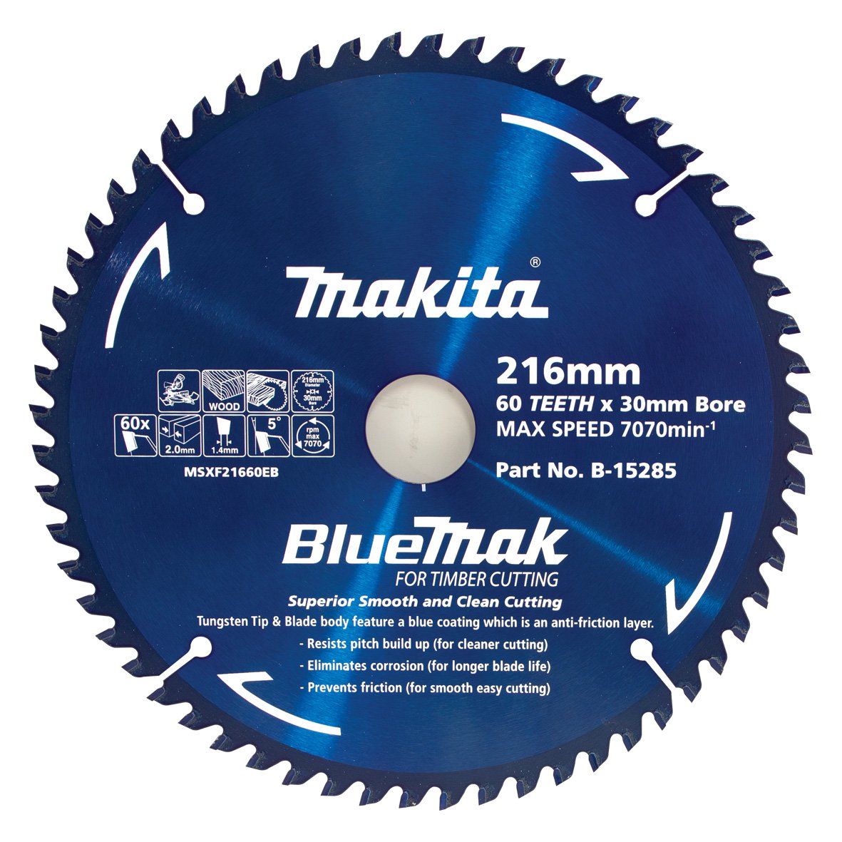 Makita Bluemak TCT Saw Blade 216mm X 30/16mm X 60T B-15285