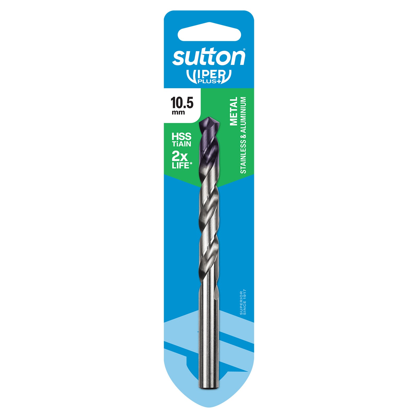 Sutton Tools Drill Jobber Hss-Tialn-Tip Viper Plus Carded 10.5Mm D1841050