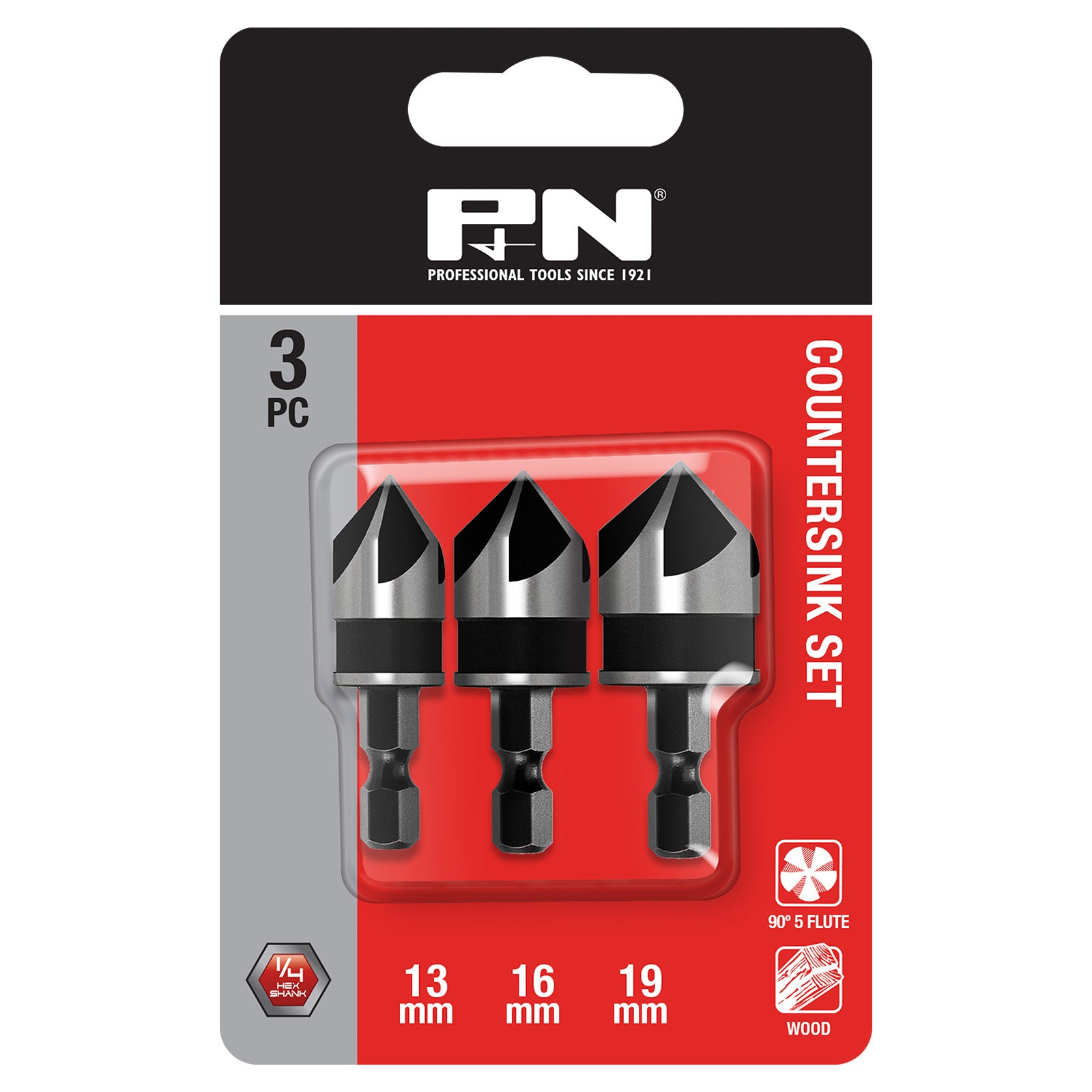 P&N Countersink Hcs Quickbit Rose Head Set 13,16,19Mm 3Pc P&N 105HCS003