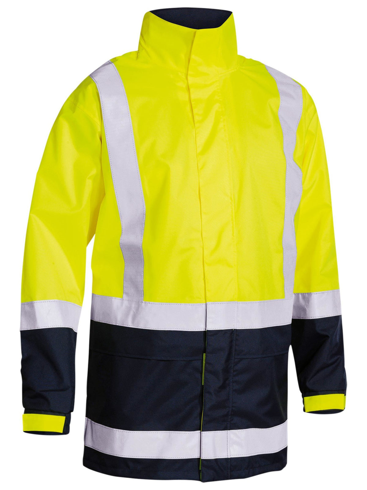 Bisley Workwear BJ6766T Men's Yellow/Navy 3XL Taped Hi Vis Recycled Rain Shell Jacket BJ6766T_TT043XL