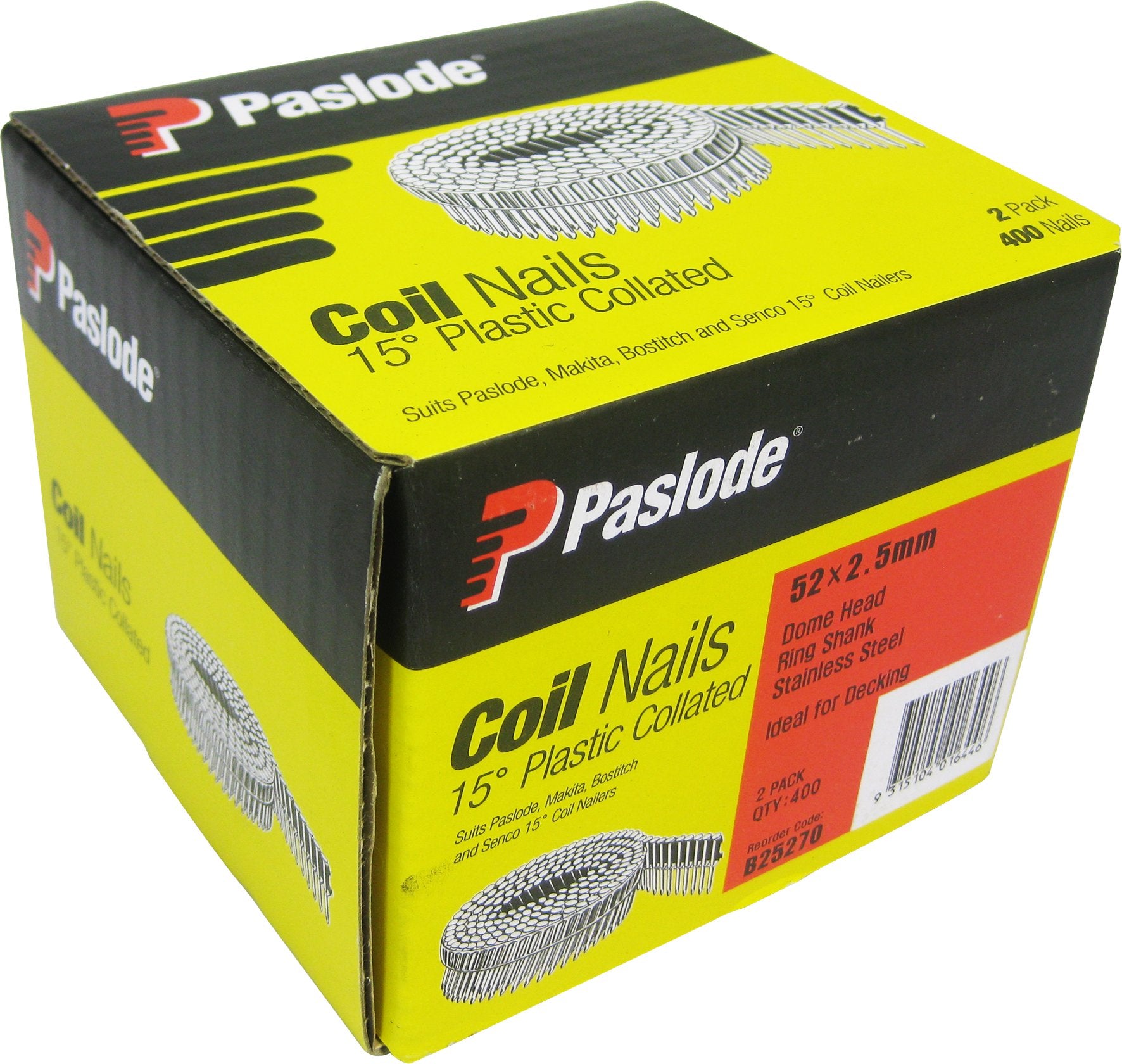 Paslode Pas Coil 52 X 2.5 Ring S/S Dome - 2 Pack