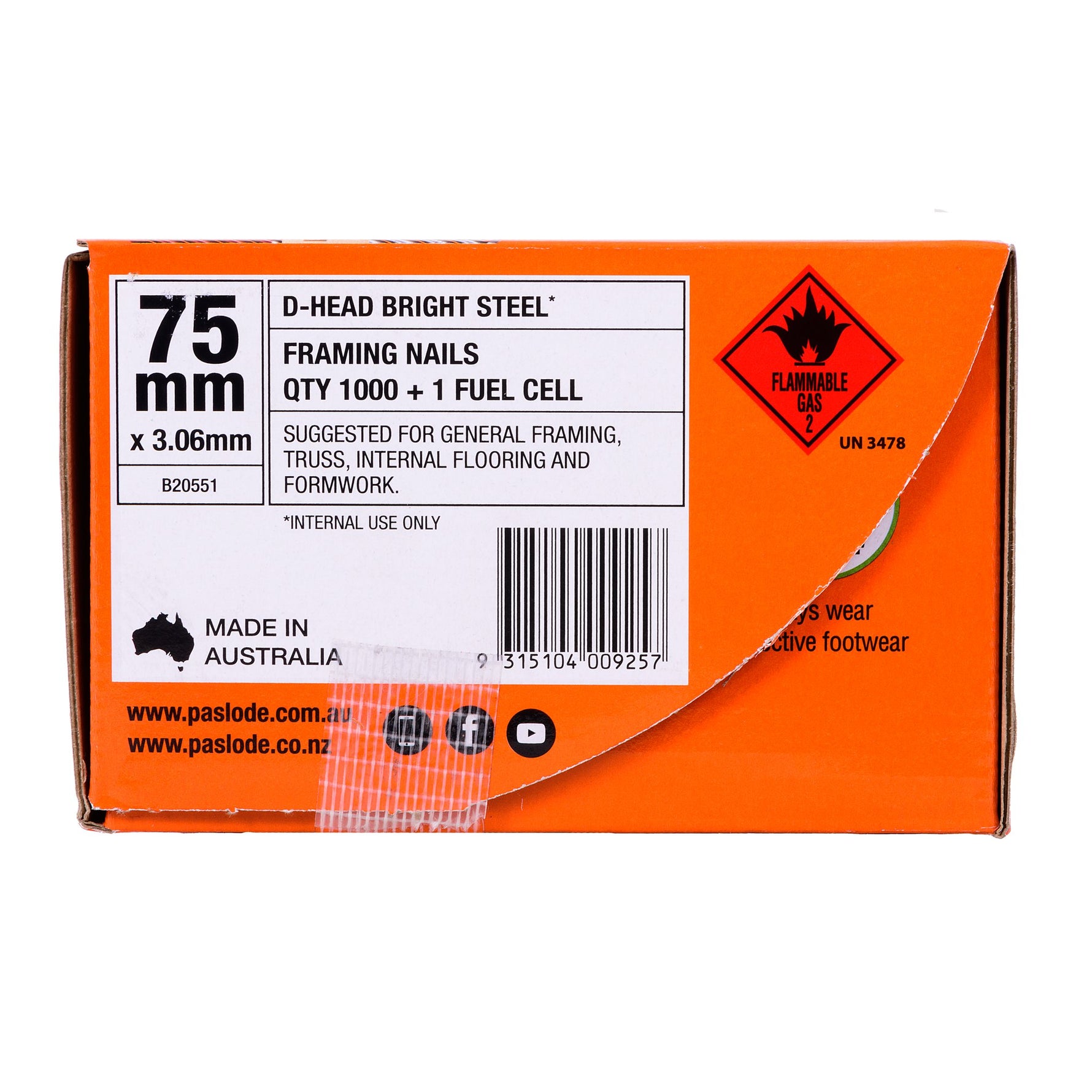 Paslode 75 x 3.06mm Bright Impulse D Head Nail - 1000 Pack B20551