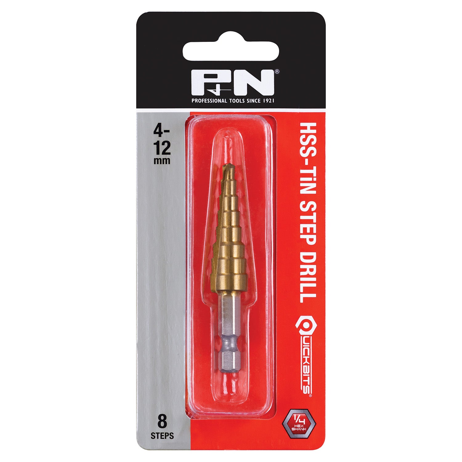 P&N Drill Step Hss-Tin Hex-Shk Quickbit Carded 4-12Mm 8-Step P&N 149040120