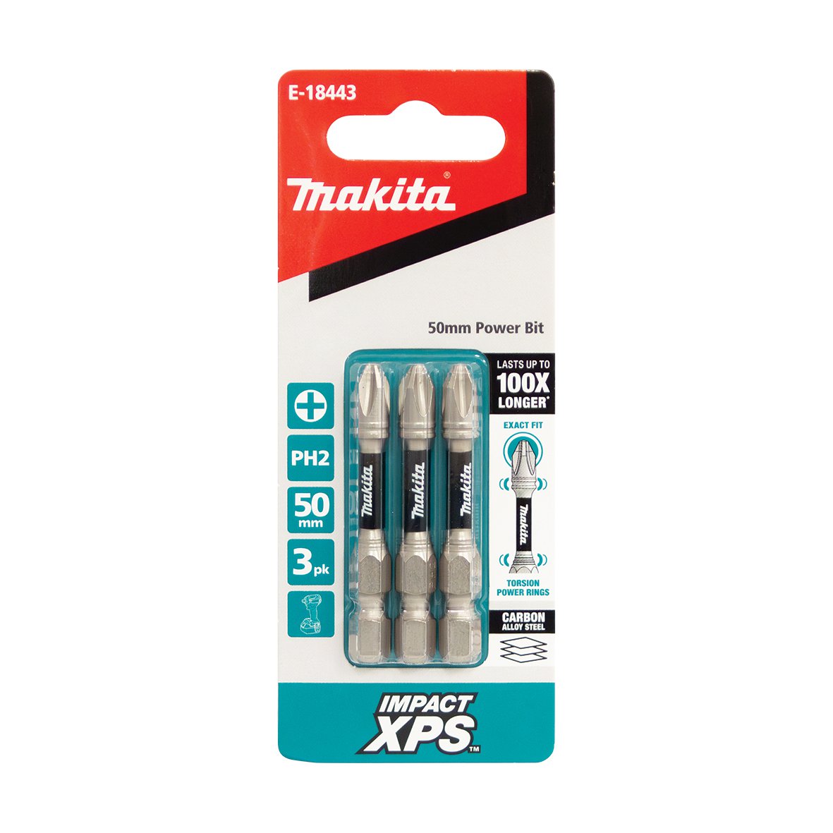 Makita Impact Xps PH2 X 50mm Power Bit - 3pk E-18443