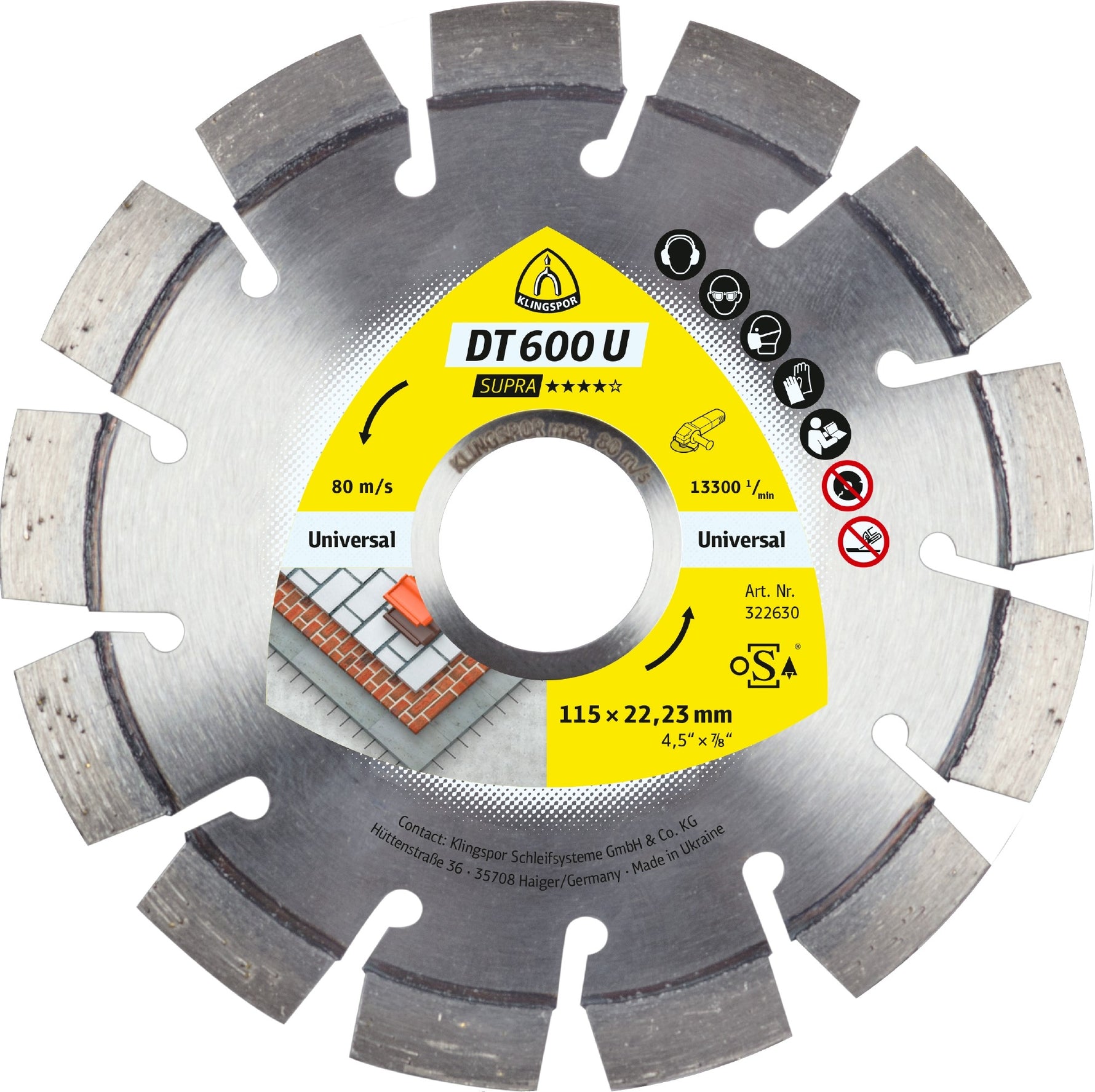 Klingspor 322630 115mm DT 600 U diamond cutting blade for construction materials/concrete/chalky sandstone