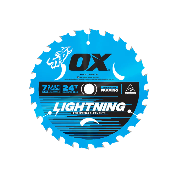 OX 184mm 24T TCT Lightning Circ Saw Blade for Wood OX-LTCTW24-7.25