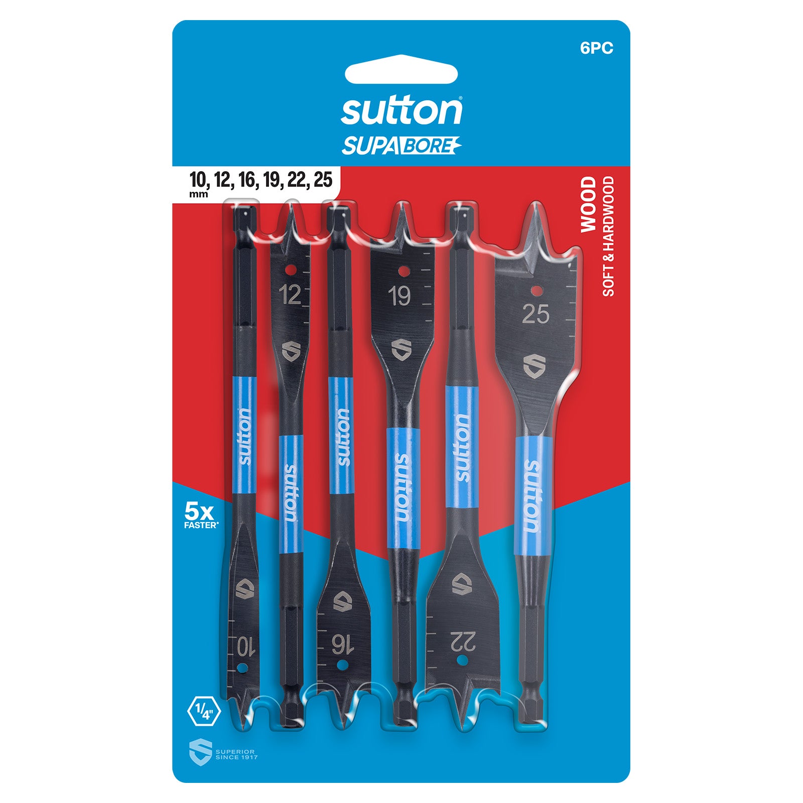 Sutton Tools Drill Spade Bit Supabore Set 10-25Mm 6Pc D501SS6W