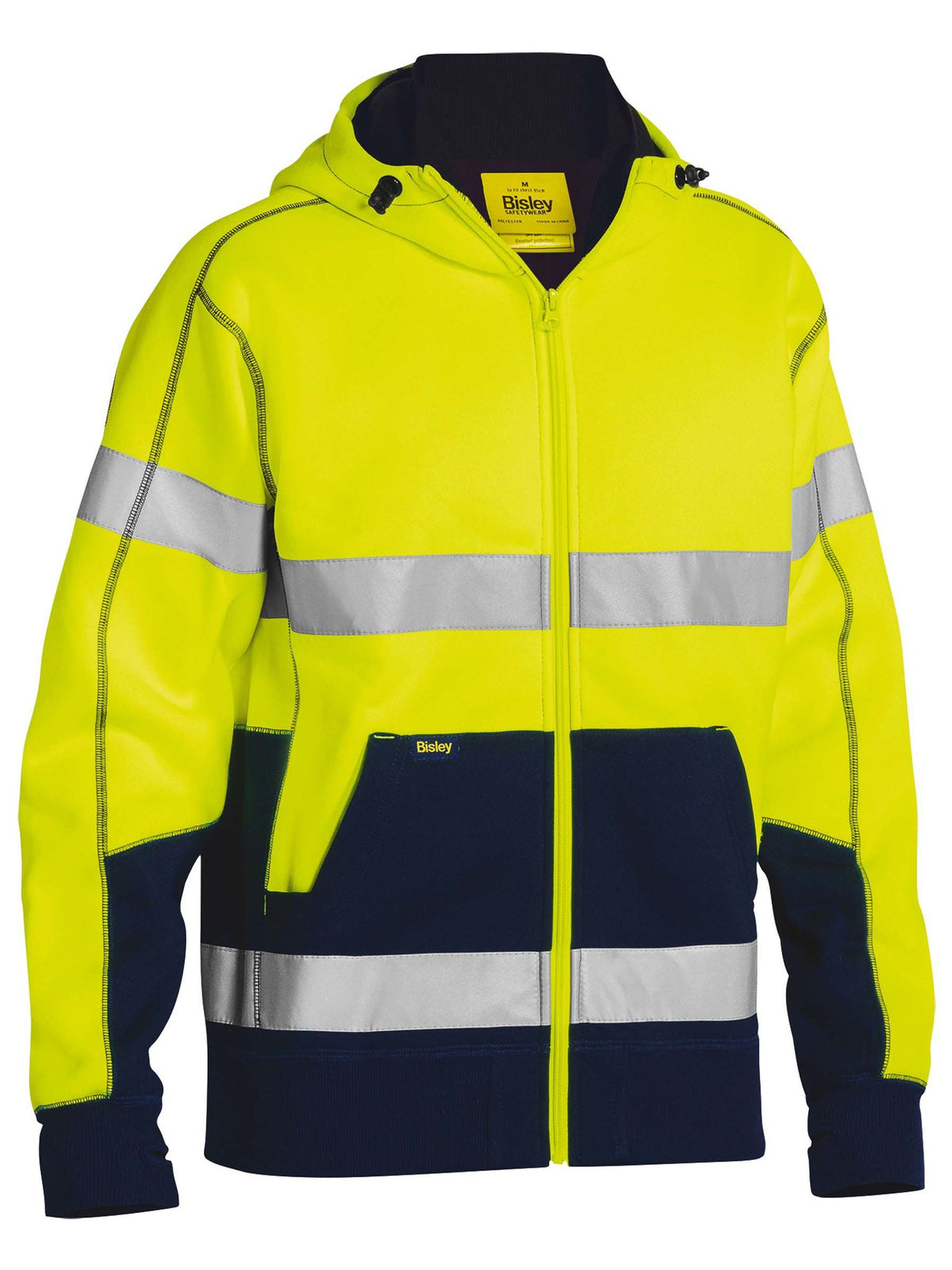 Bisley Workwear BK6988T Men's Yellow/Navy 6XL Taped Hi Vis Zip Fleece Hoodie With Sherpa Lining BK6988T_TT046XL