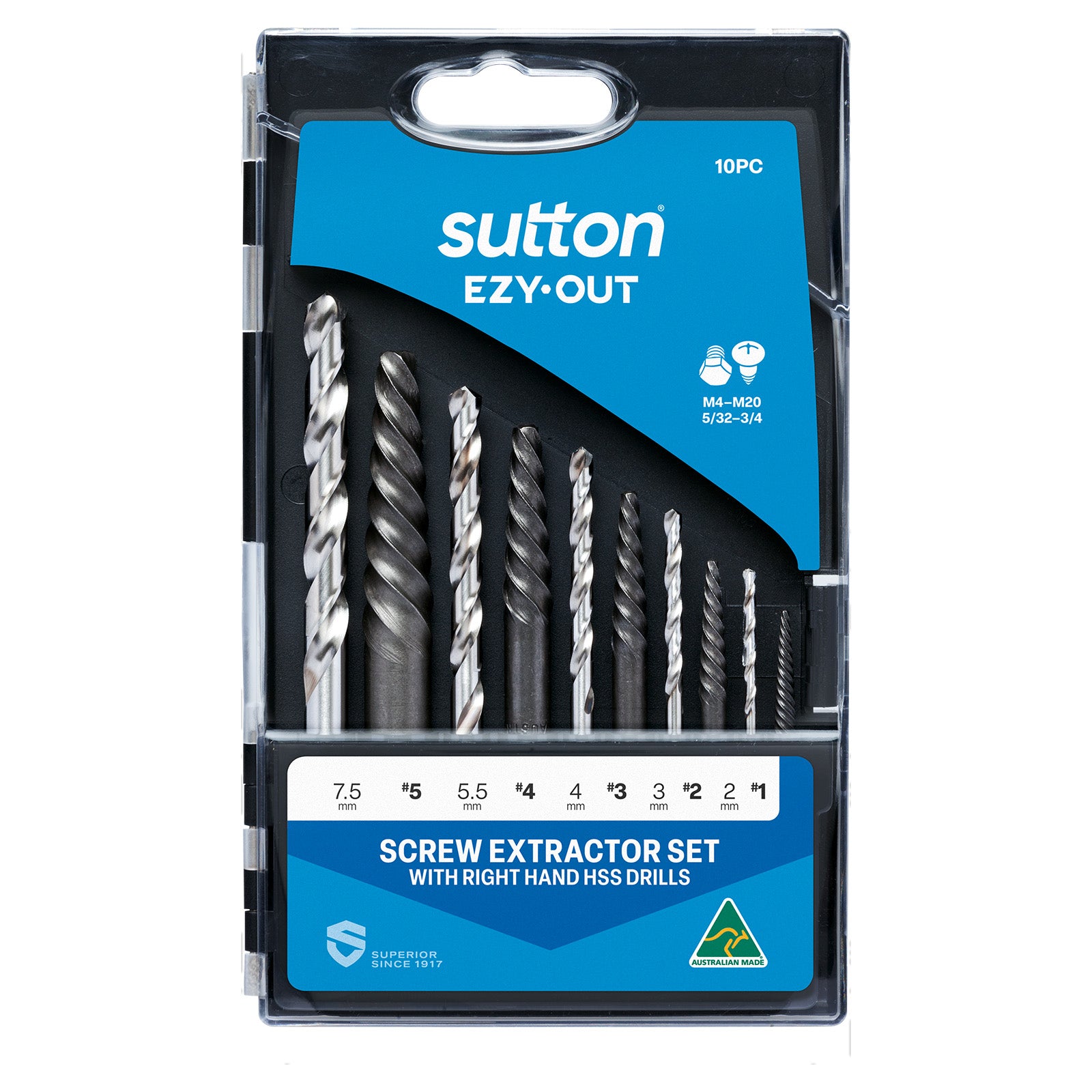 Sutton Tools Extractor Screw Ezy-Out Set No.1-5 & R/H Drills 10Pc M603S20