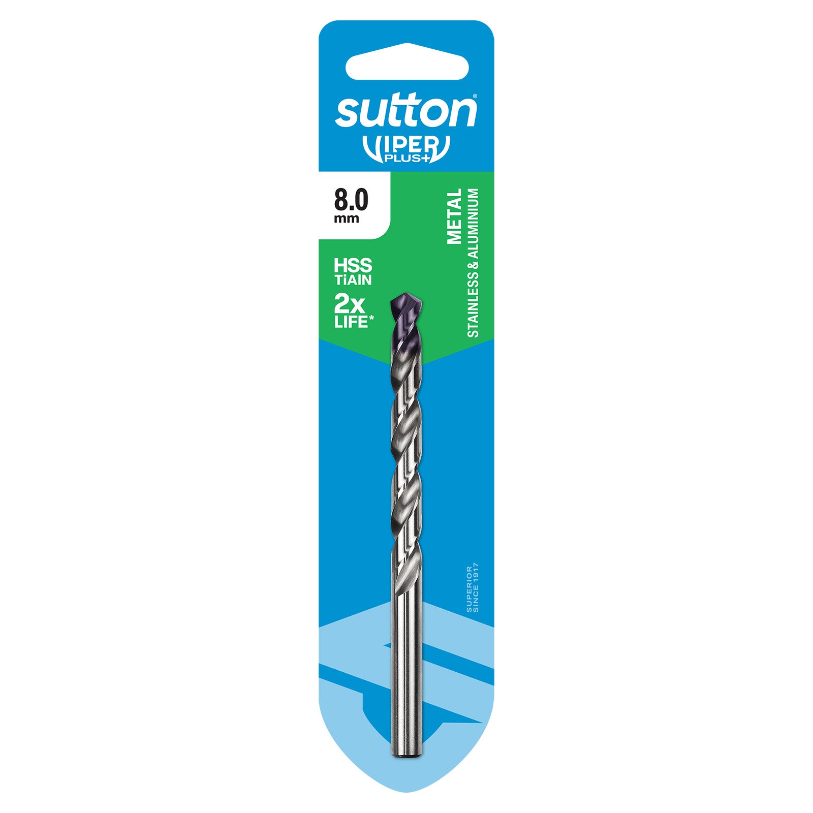 Sutton Tools Drill Jobber Hss-Tialn-Tip Viper Plus Carded 8.0Mm D1840800