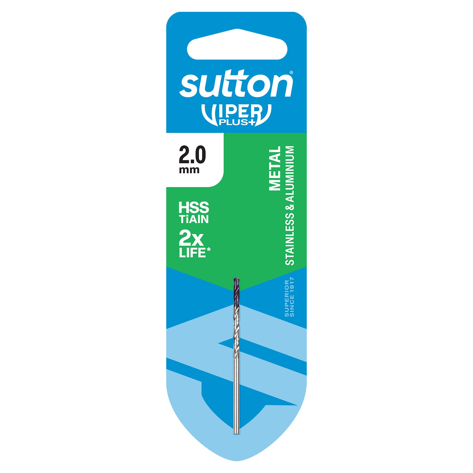 Sutton Tools Drill Jobber Hss-Tialn-Tip Viper Plus Carded 2.0Mm D1840200