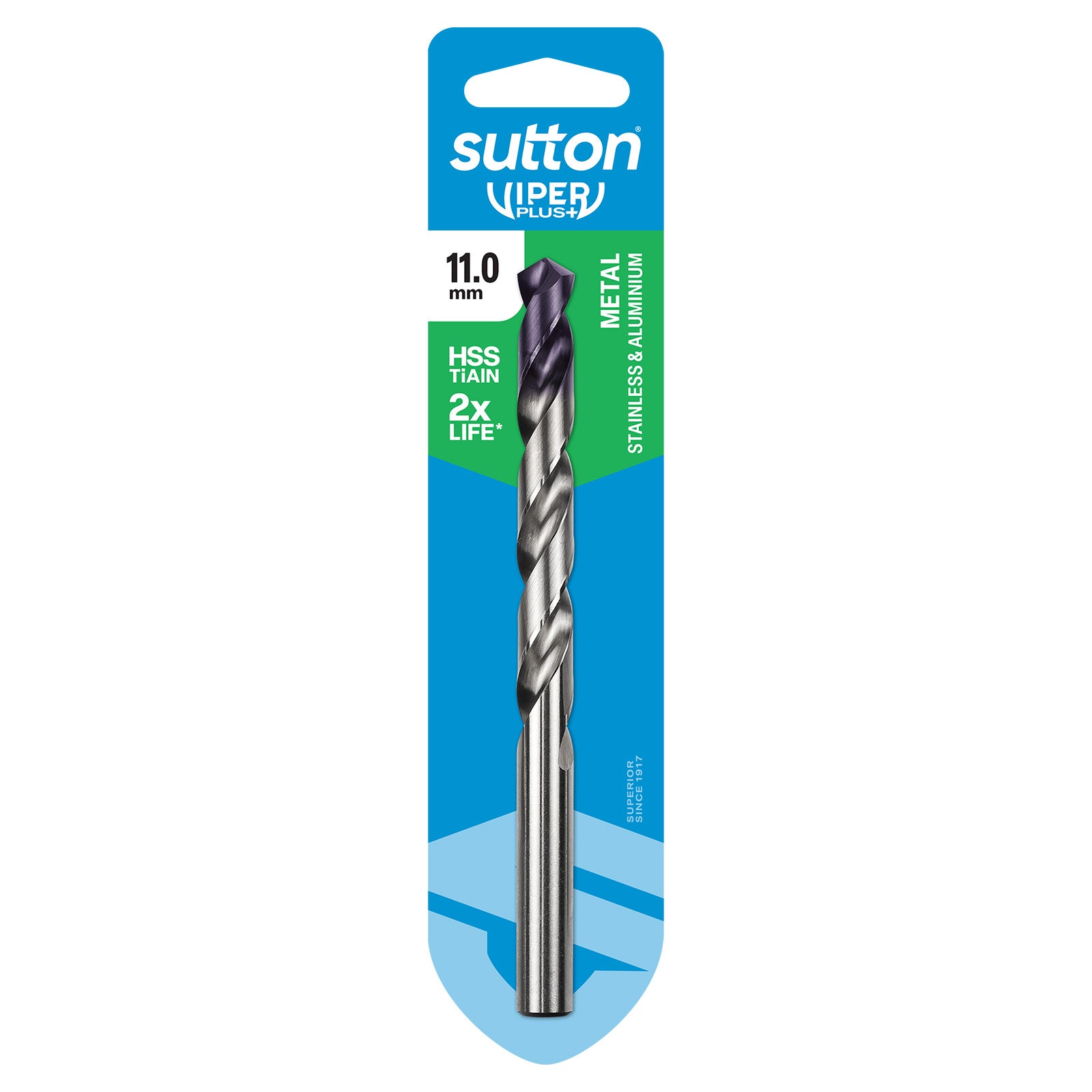 Sutton Tools Drill Jobber Hss-Tialn-Tip Viper Plus Carded 11.0Mm D1841100