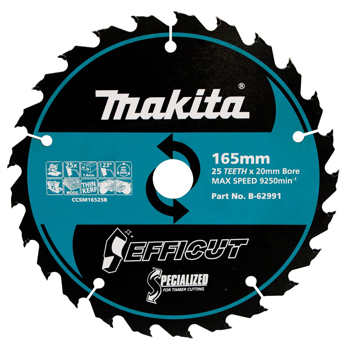 Makita Efficut Wood TCT Saw Blade 165mm X 20 X 25T B-62991