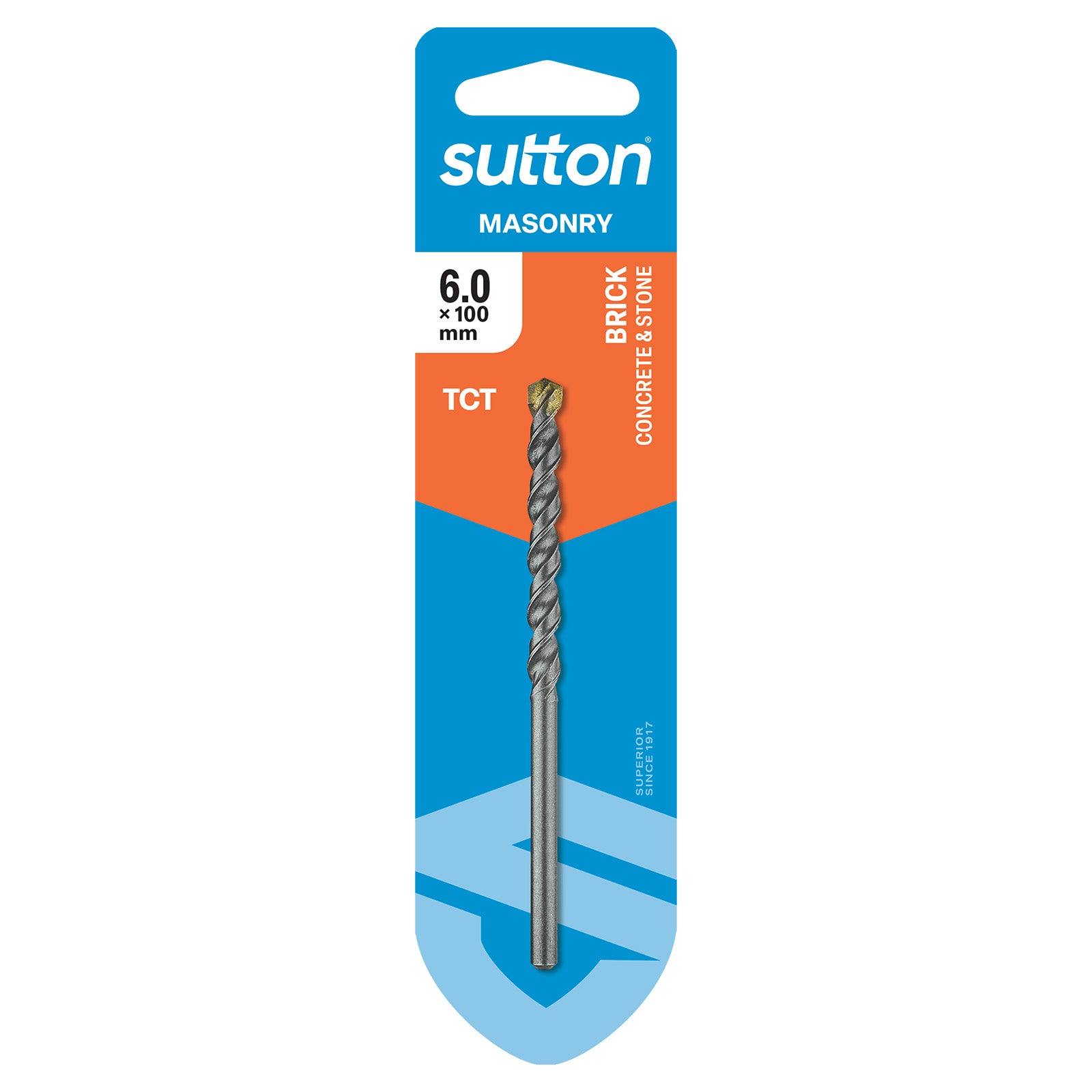 Sutton Tools Drill Masonry Tct Std Fixing Carded 6.0Mm X 100Mm D6000600
