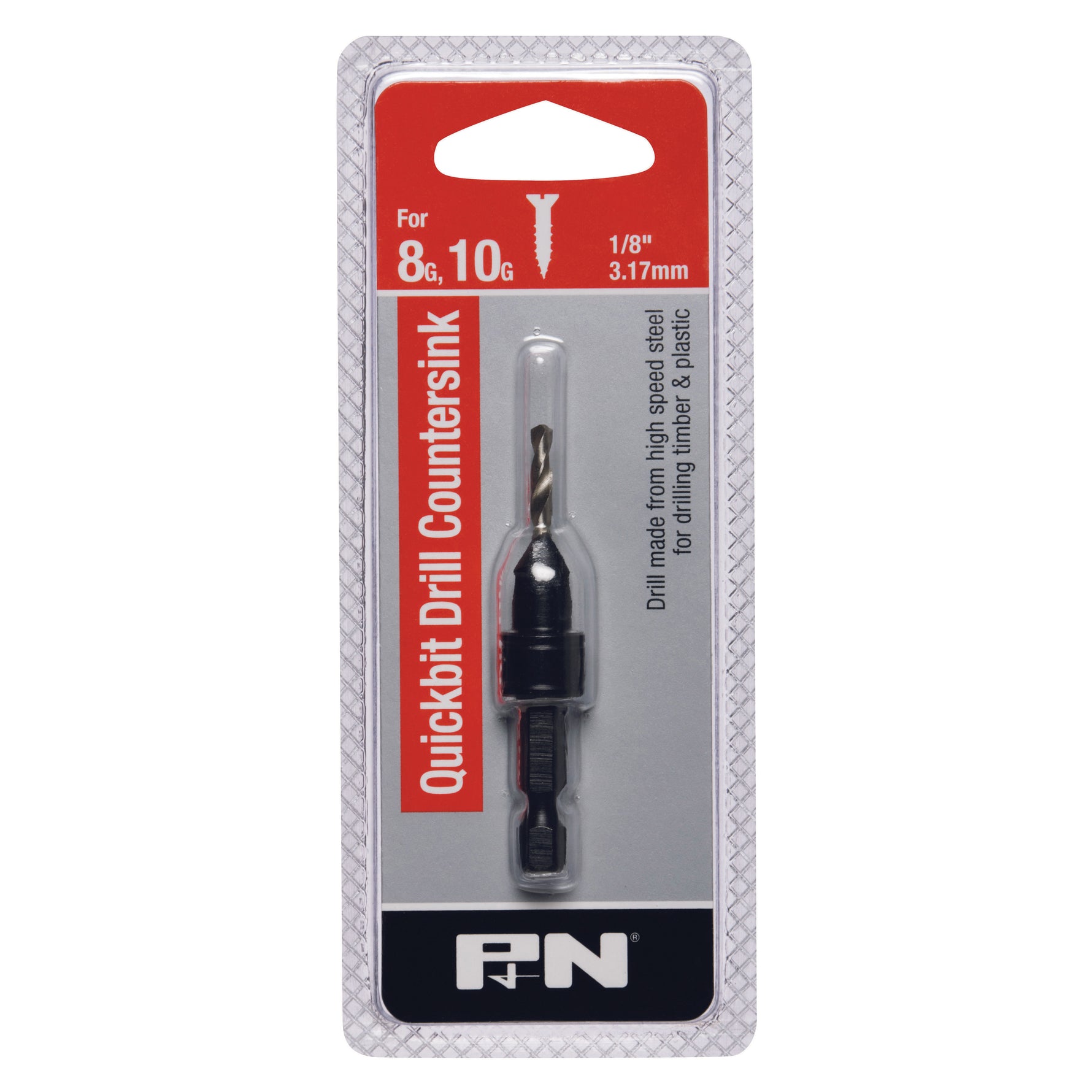 P&N Drill Hss & Countersink Quickbit Hangpack 1/8In 8/10G P&N 107B31250