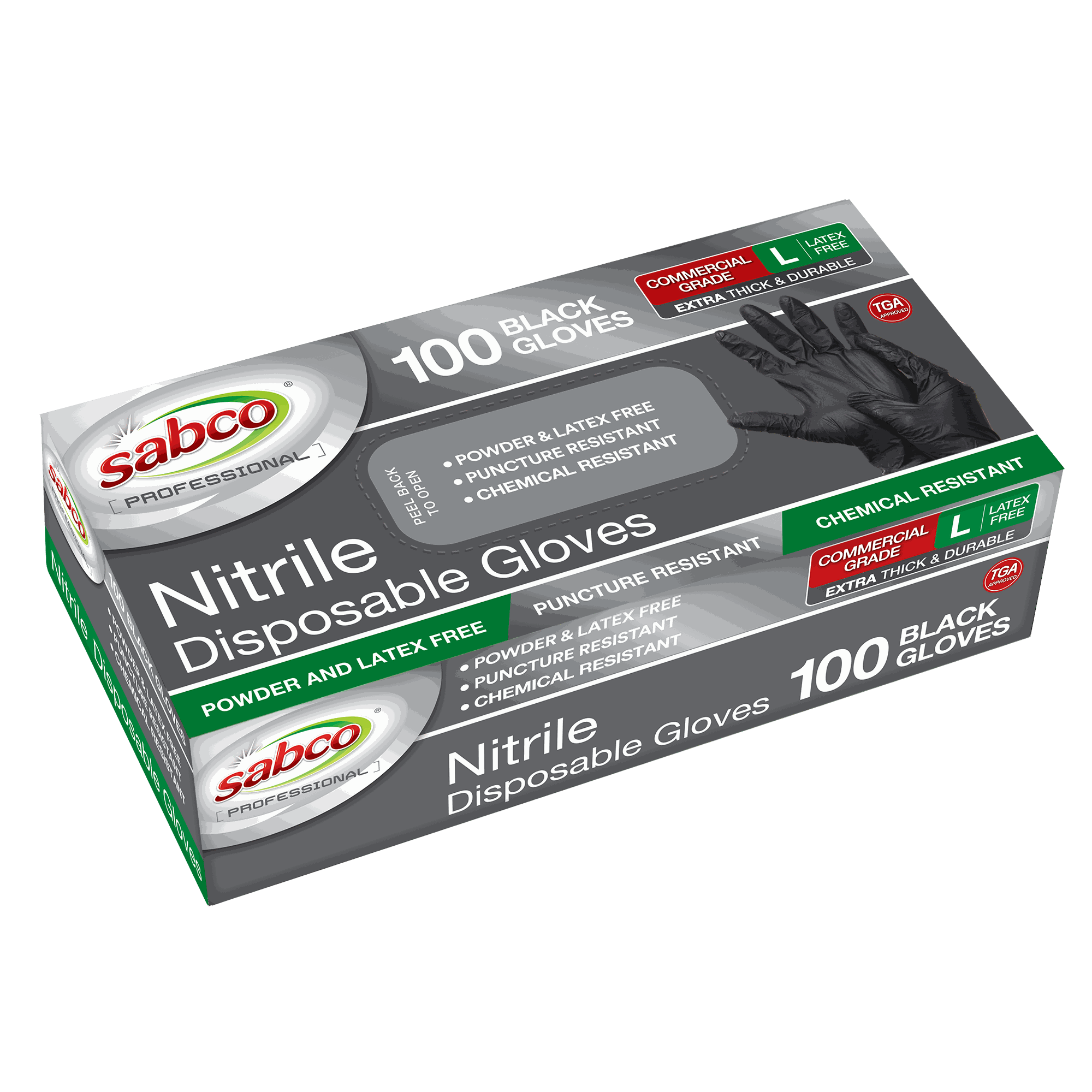 Sabco Professional Black Nitrile Gloves 100PK Large