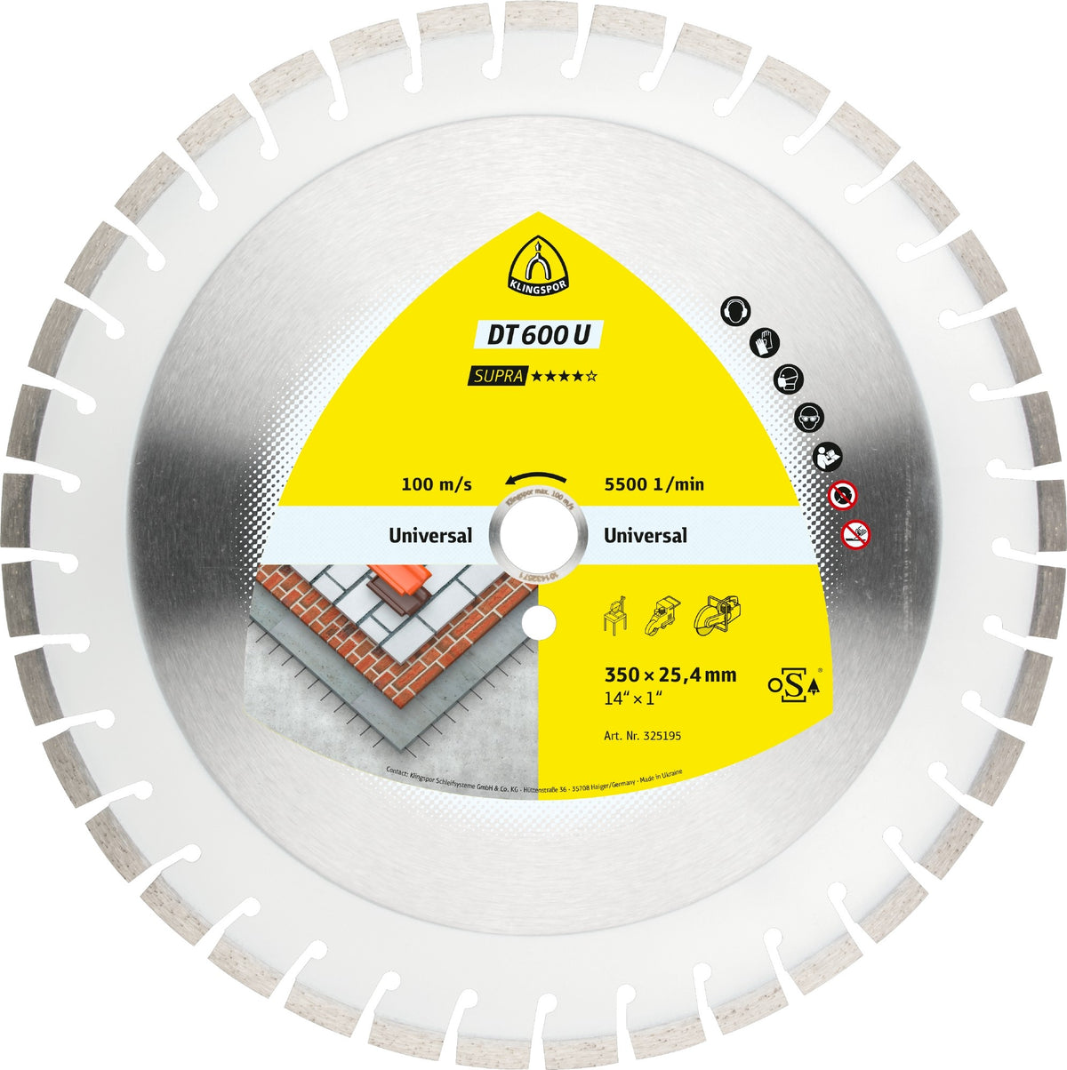 Klingspor 347485 DT 600 U 400mm x3.6mm x25.4mm diamond cutting blade for construction materials/concrete/chalky sandstone