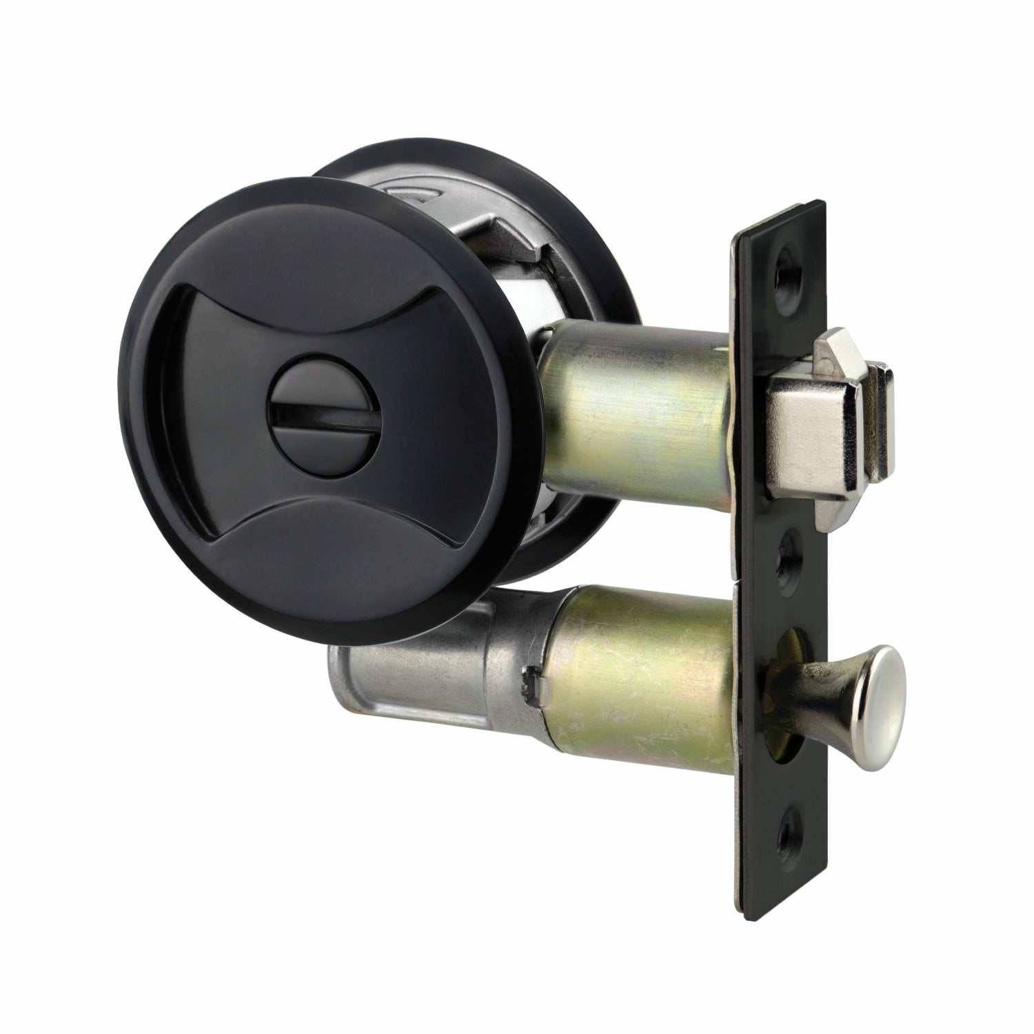 Lockwood Symmetry Round Cavity Sliding Door Matt Black Privacy Set DP 7400MBKDP