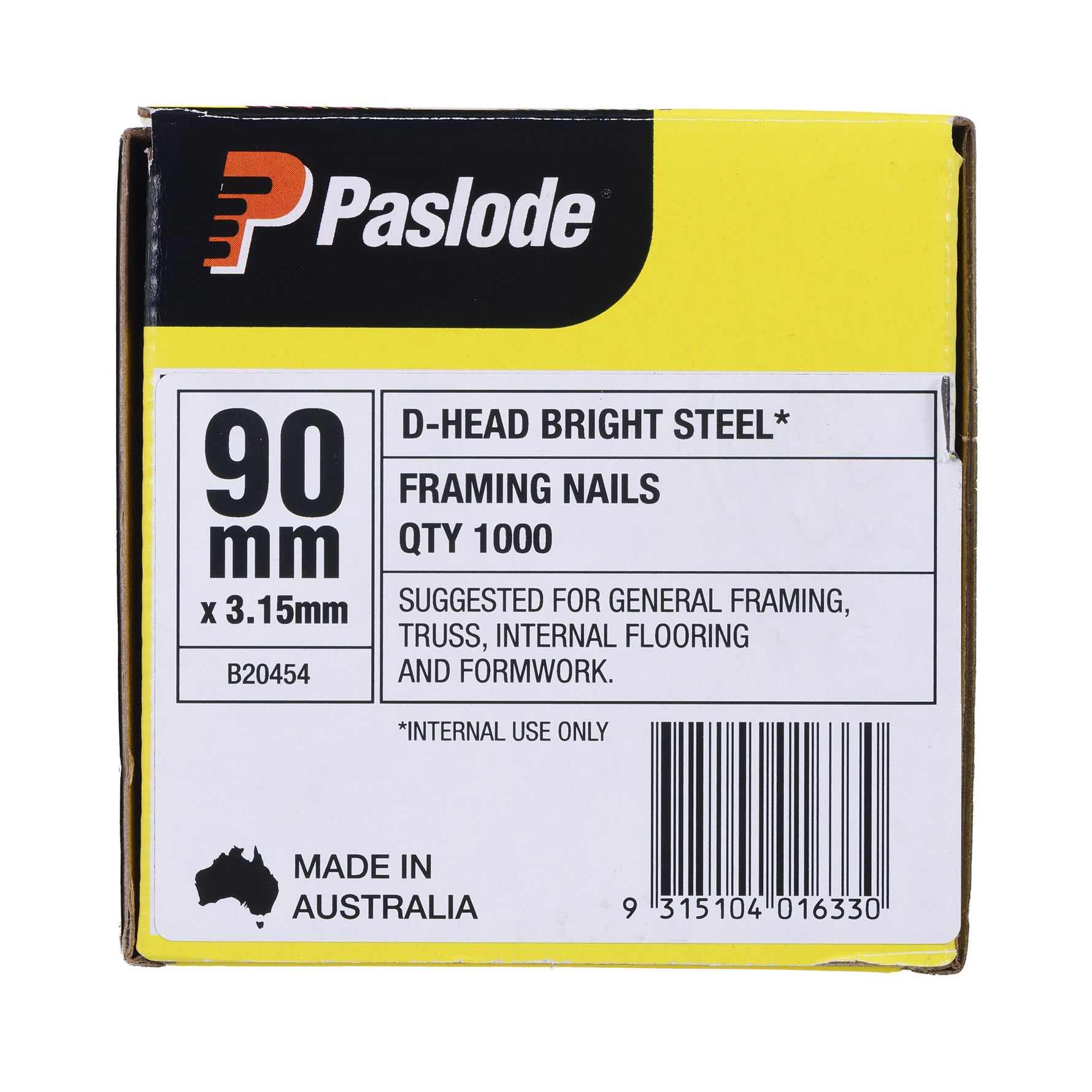 Paslode 90mm x 3.15mm Bright D Head Framing 1000 Pack B20454