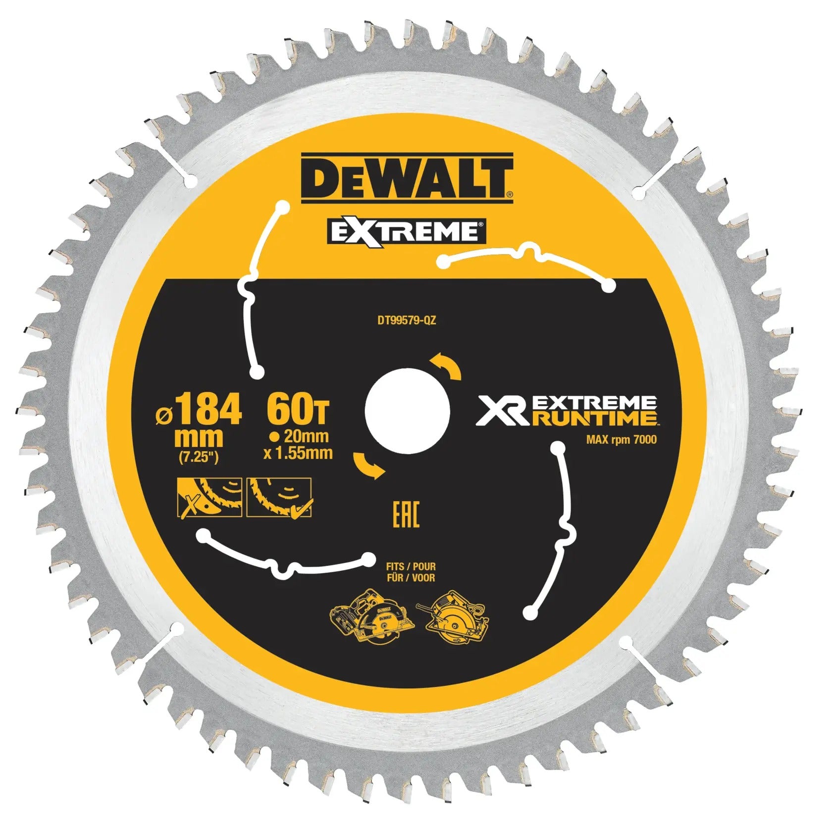 Dewalt XR Extreme Runtime Circular Saw Blade 184x20mm 60T DT99579-QZ