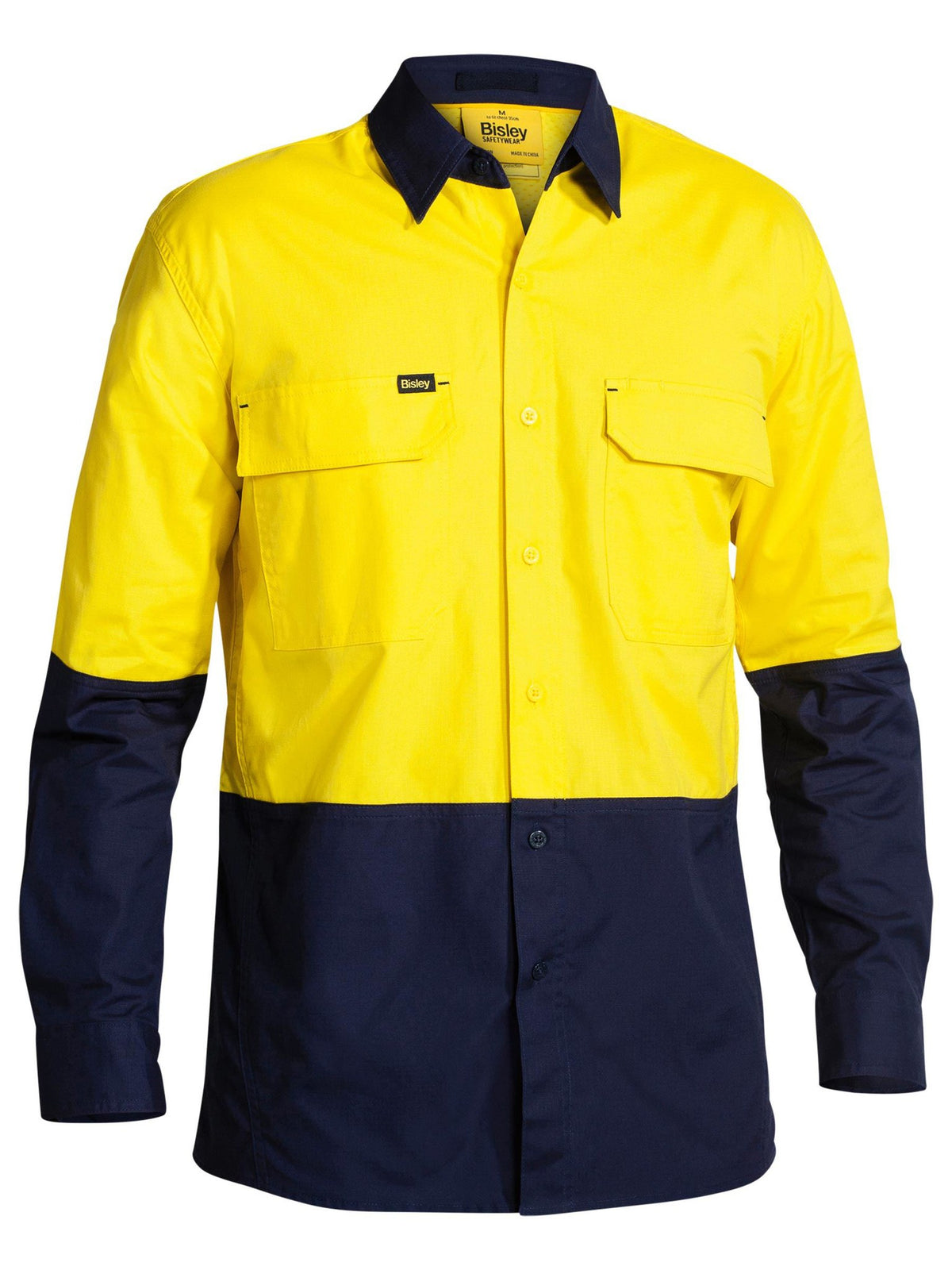 Bisley Workwear BS6415 Men's Yellow/Navy 5XL X Airflow™ Hi Vis Ripstop Shirt BS6415_TT015XL
