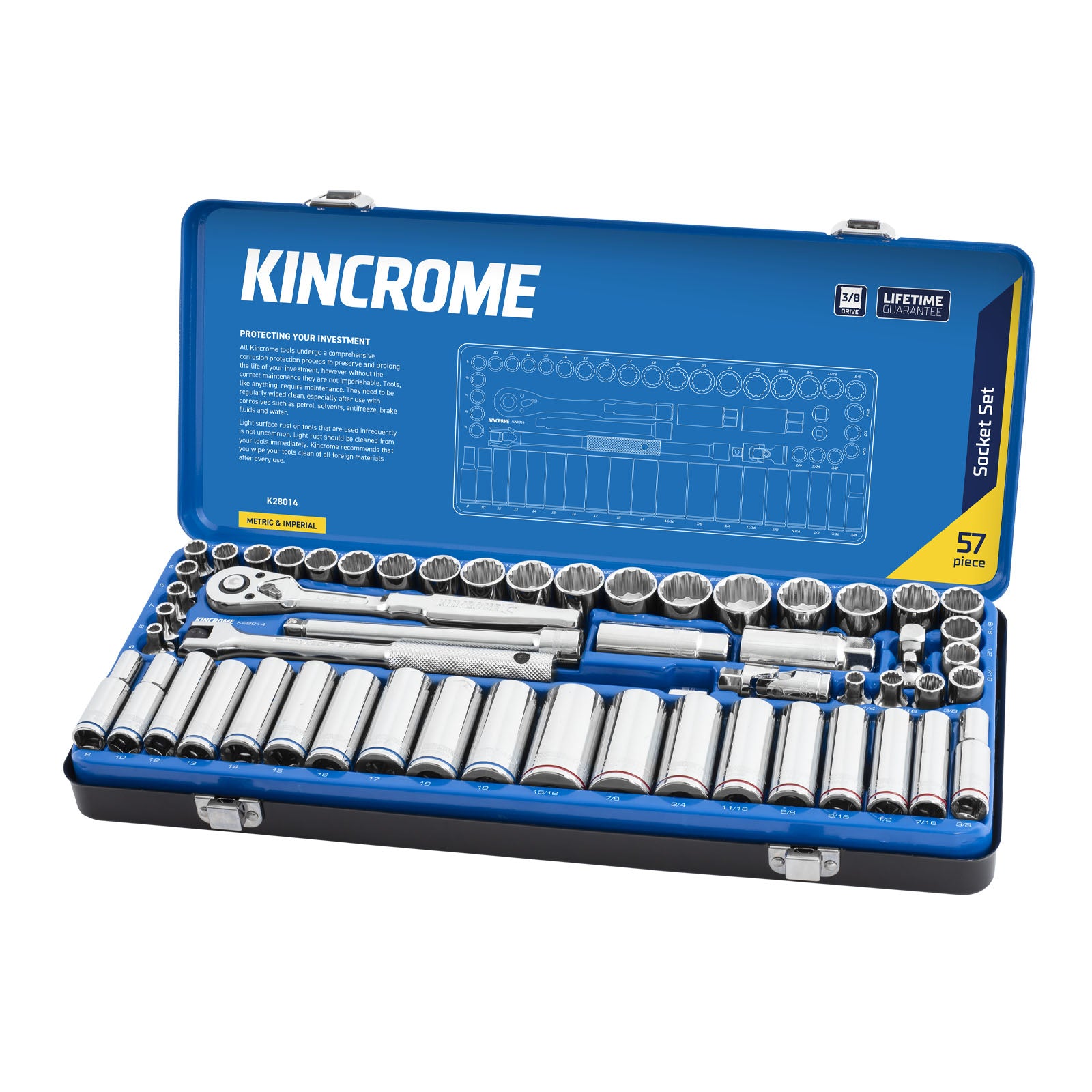Kincrome Skt Set 57P 3/8D Met/Af Std/Dp K28014