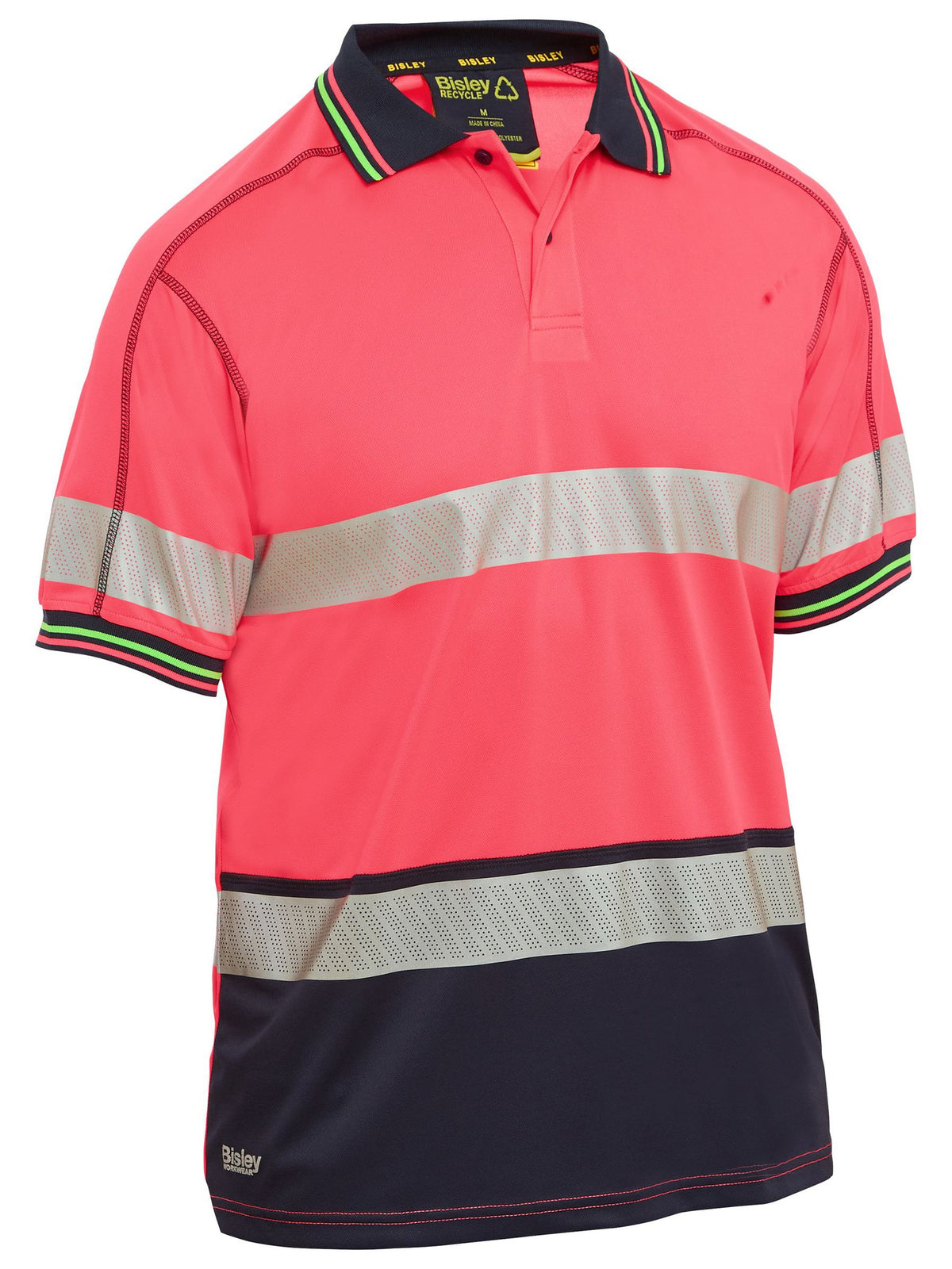 Bisley Workwear BK1219T Men's Pink/Navy S Taped Hi Vis Polyester Mesh Polo BK1219T_TT21S