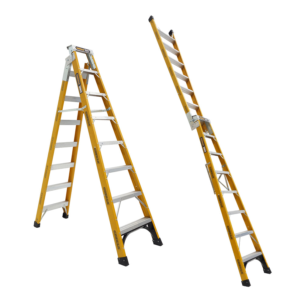 Gorilla FDM008-HD Heavy Duty Dual Purpose Fibreglass Ladder 2.4-4.5M (8-15ft)180kg Industrial