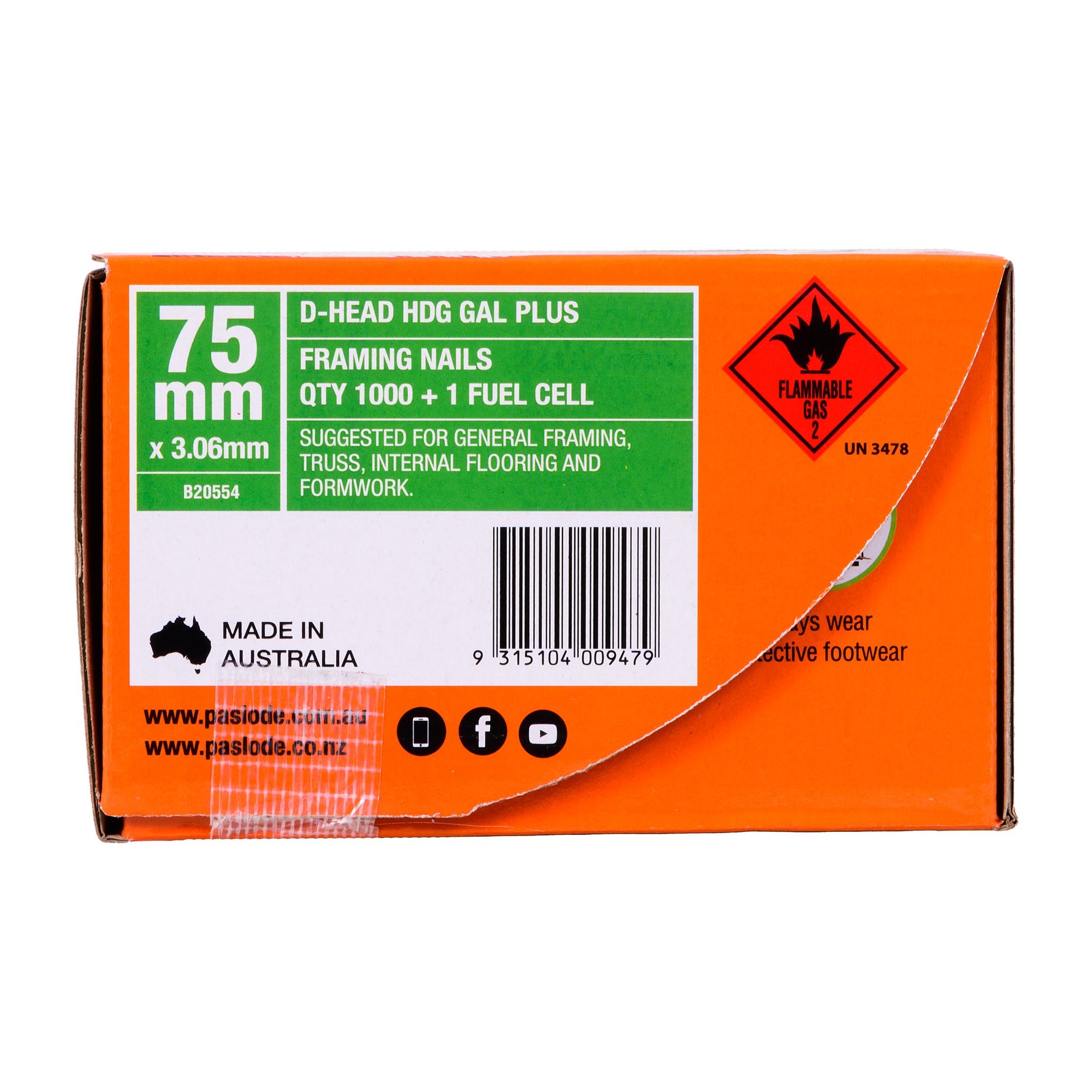 Paslode 75 x 3.06mm Hdg Impulse D Head Nail - 1000 Pack B20554