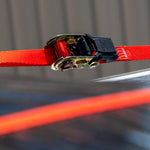 Monkey Grip Ratchet Tie Down 450KG Capacity 25mm x 4M Red Rubber Coated S-Hook 2 Pack RTD254-2