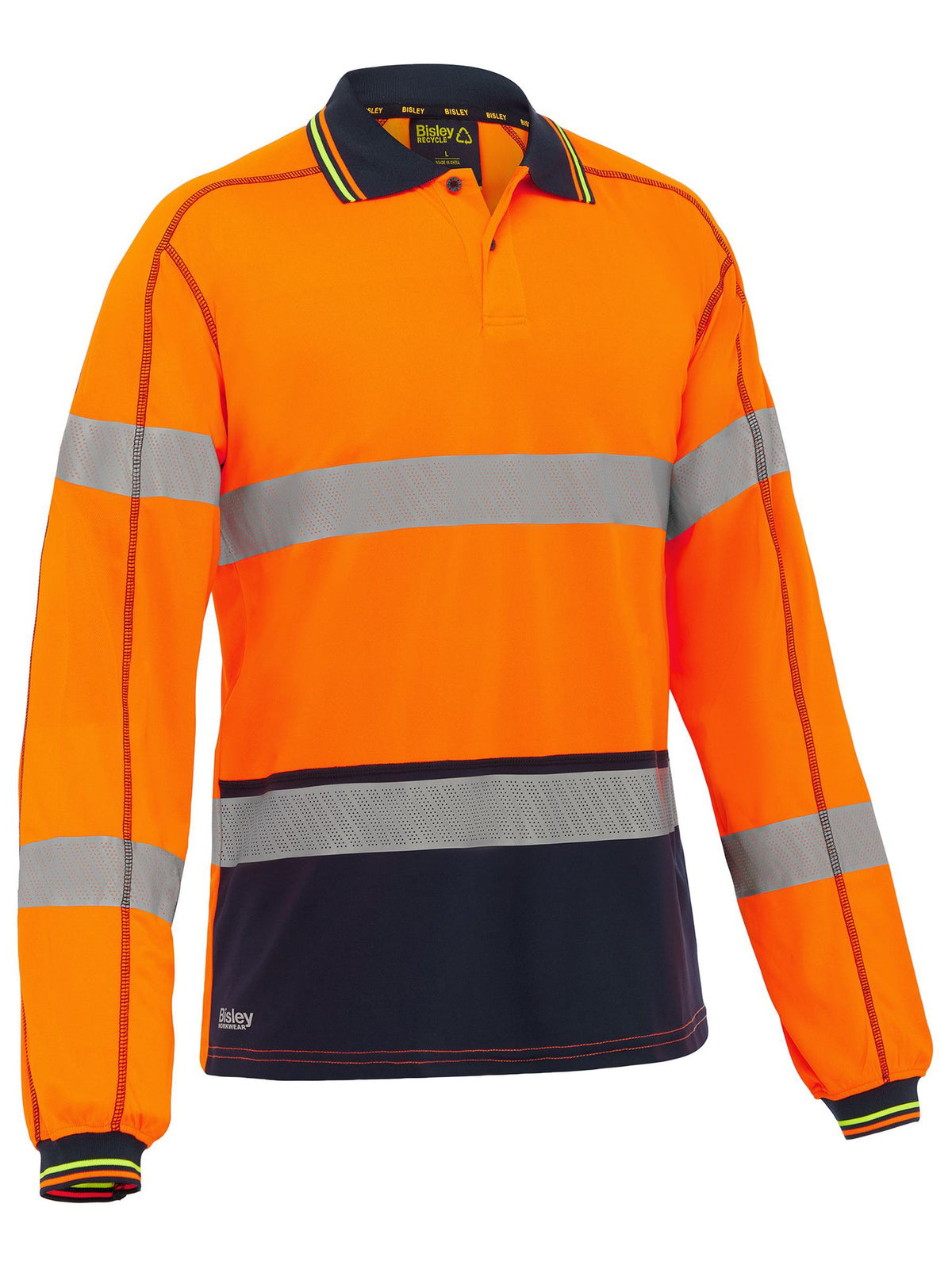 Bisley Workwear BK6219T Men's Orange/Navy 3XL Taped Hi Vis Polyester Mesh Polo BK6219T_TT053XL