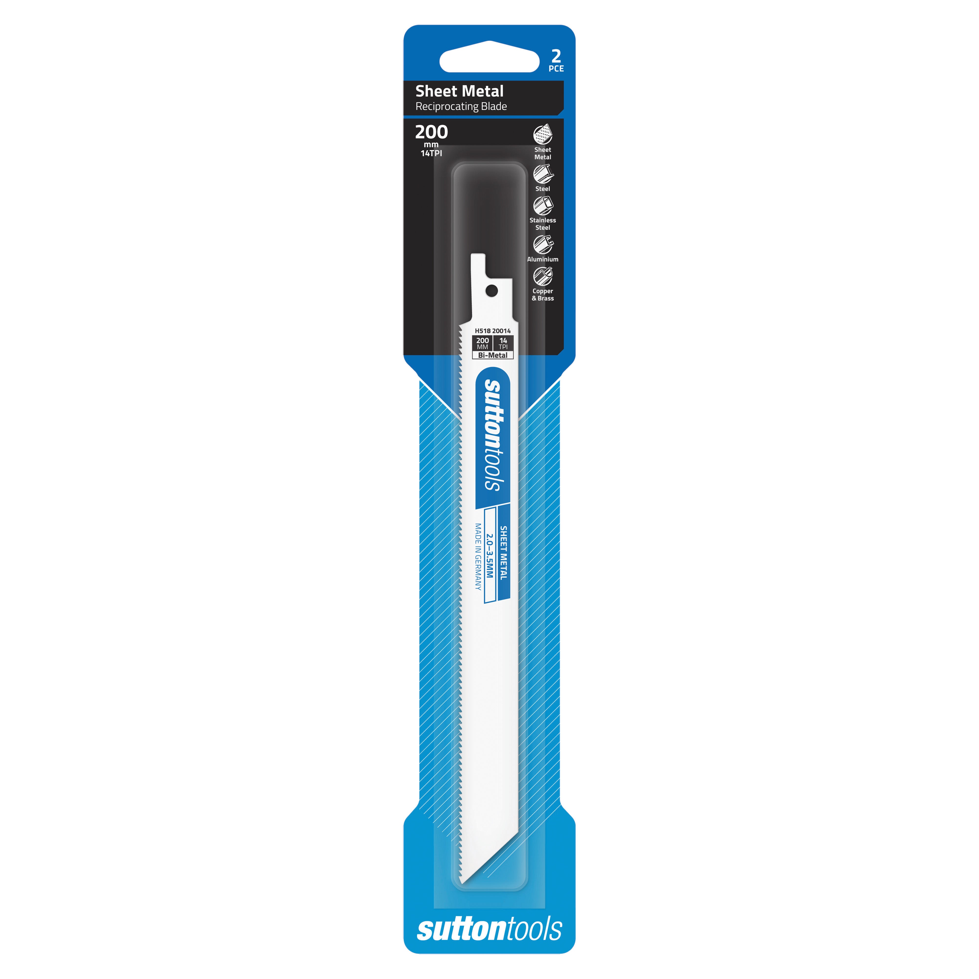 Sutton Tools Blade Recip Bim Sheet Metal 200x19x0.9MM 14Tpi 2Pk H51820014