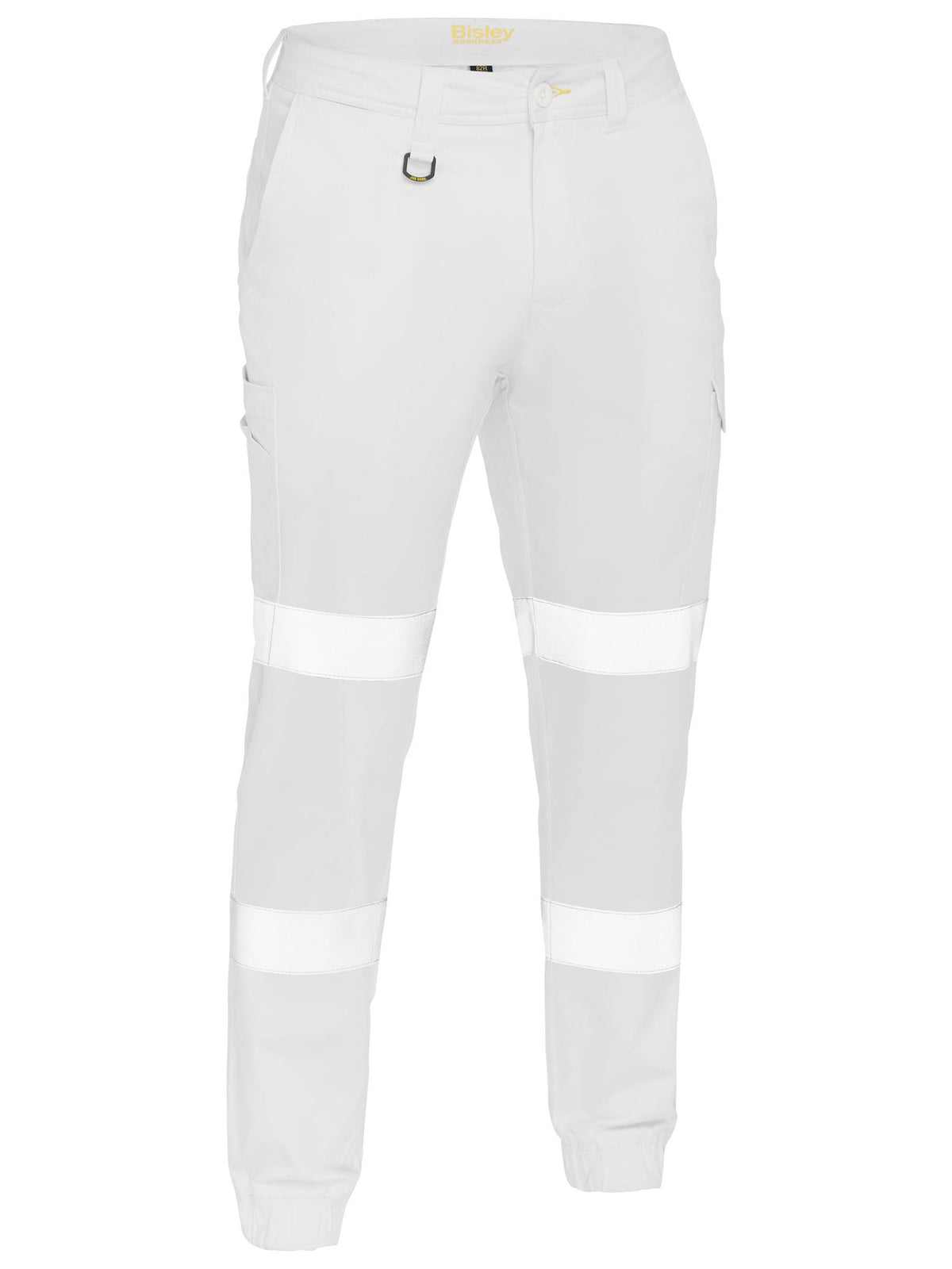 Bisley Workwear BPC6028T Men's White 87 Taped Biomotion Stretch Cotton Drill Cargo Cuffed Pants BPC6028T_BWHTR87