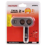 VoltFlow 12V Twin 90° Swivel Accessory Plug + Dual USB Outlet APDPU