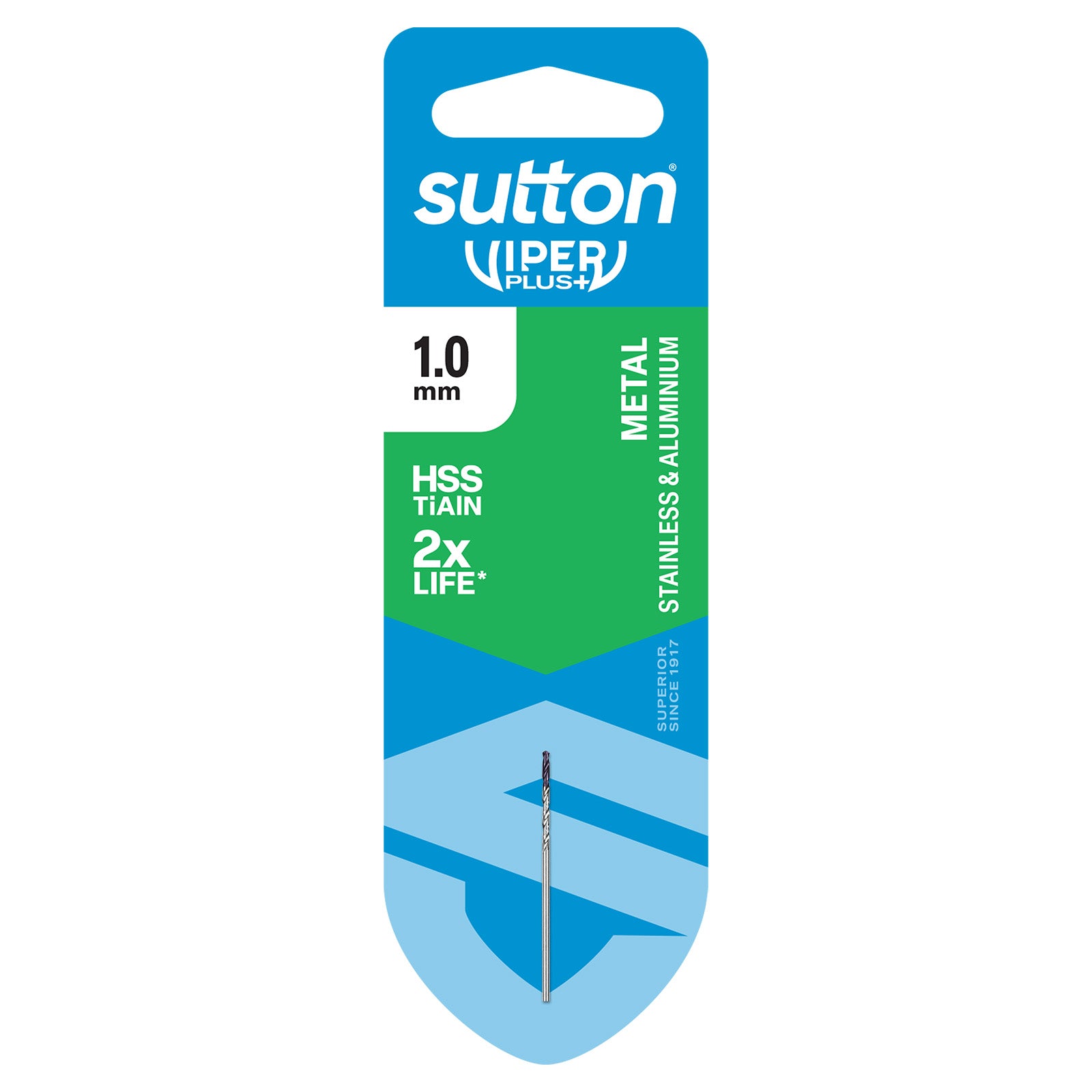 Sutton Tools Drill Jobber Hss-Tialn-Tip Viper Plus Carded 1.0Mm D1840100