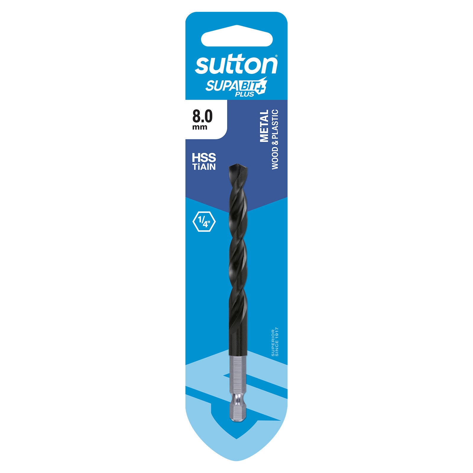 Sutton Tools Drill Hex Shank Hss-Tialn Supabit Plus Carded 8.0Mm D221H0800