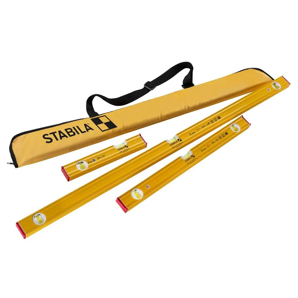 Stabila 4 Piece Pro Set ASM Type 80 Magnetic Spirit Level Kit 120cm / 60cm / 30cm + Carry Bag