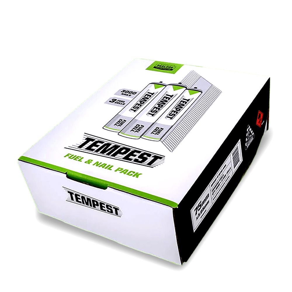 Paslode Tempest Impulse 3.05mm x 75mm Bright D-Head Framing Nails + 3 Fuel Cells 3000 Pack TEM0075B