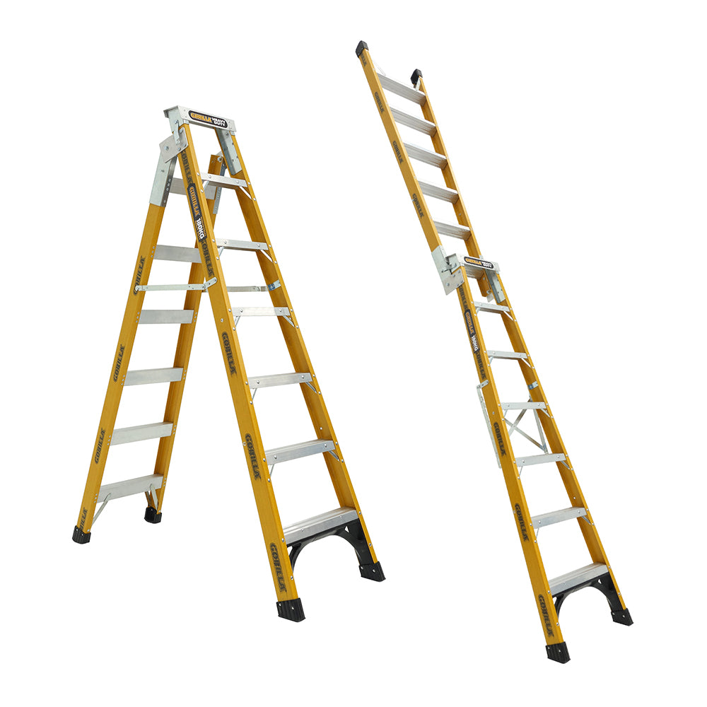 Gorilla FDM007-HD Heavy Duty Dual Purpose Fibreglass Ladder 2.1-3.9M (7-13ft) 180kg Industrial