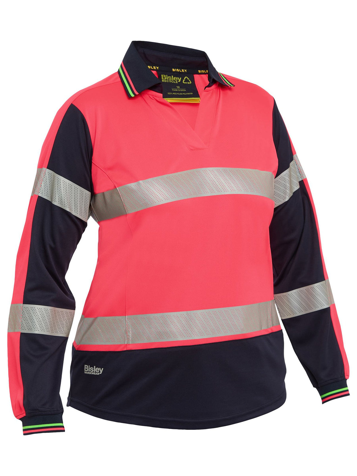 Bisley Workwear BKL6225T Women's Hi Vis Pink/Navy 18 Taped Two Tone Hi Vis V-Neck Polo BKL6225T_TT2118